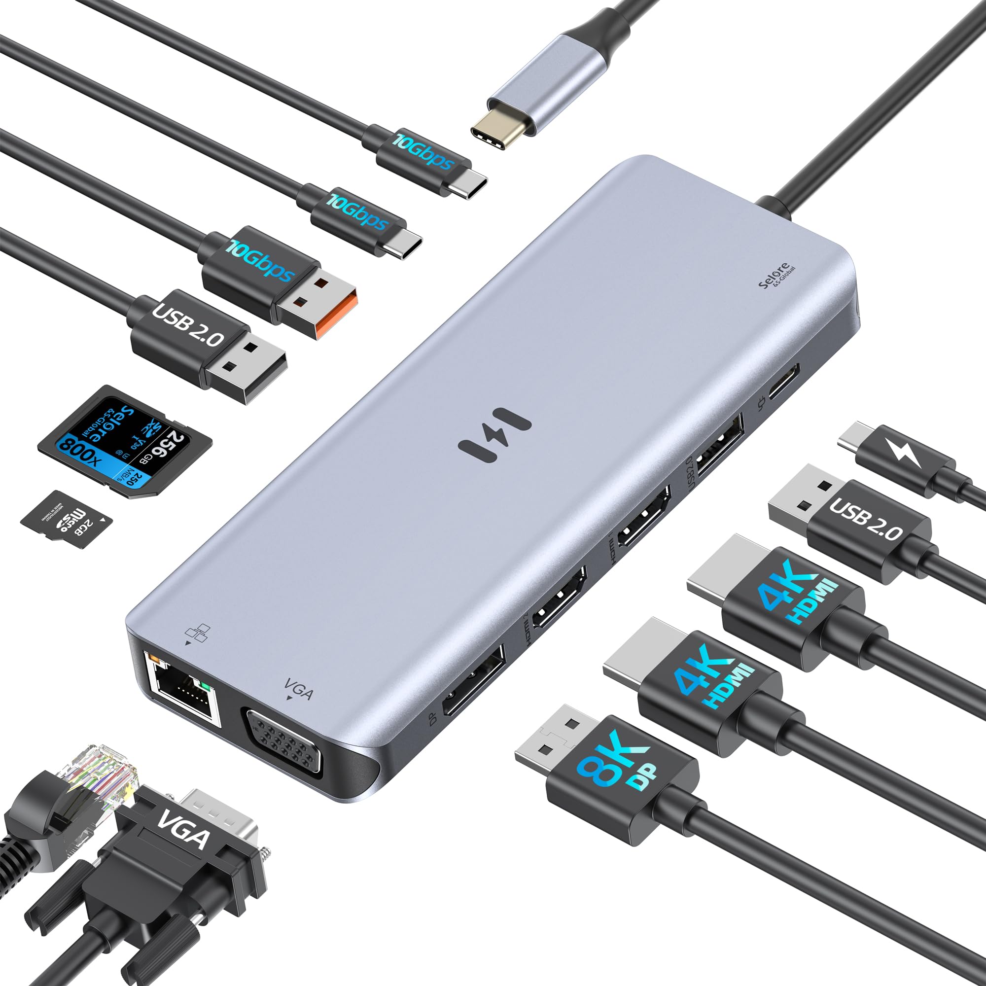 USB C Docking Station 4 Monitors,13 in 1 Laptop Docking Station 3 Monitors with Dual HDMI,8K DP,VGA,10Gbps USB A/C Data Transfer