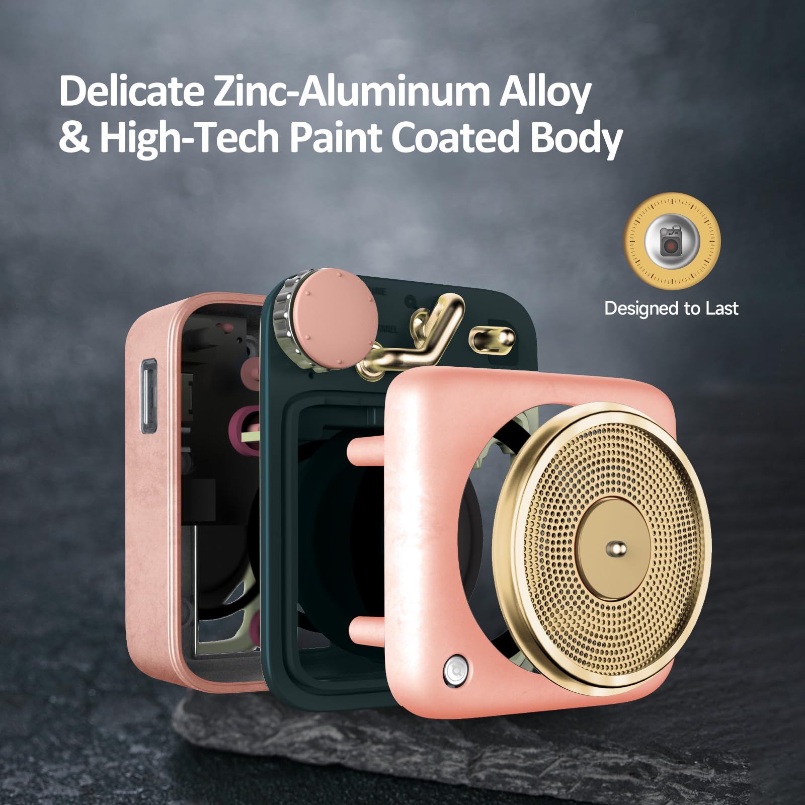 Muzen Mini Bluetooth Speaker, Button Portable Metal Small Cute Wireless Speaker, Rechargeable Hifi Loud Volume Audio Speaker With Portable Lanyard And Gift Box, Classic Retro Decor