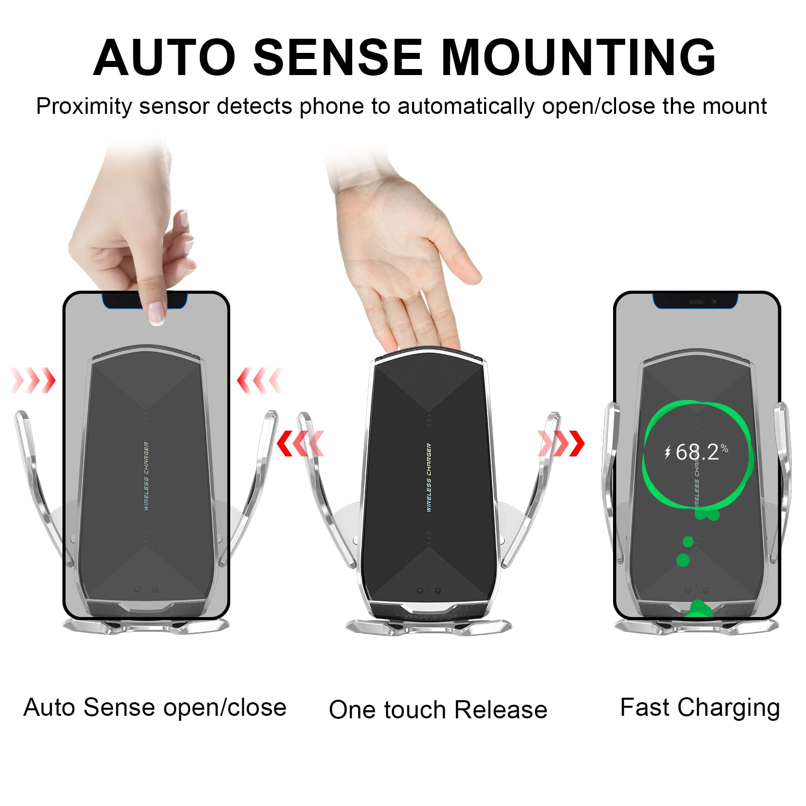 Car Phone Mount,Auto-Clamping Smart Sensor 10W Qi Fast Charging Car Front Windshield Dashboard Air Vent Phone Holder Compatible