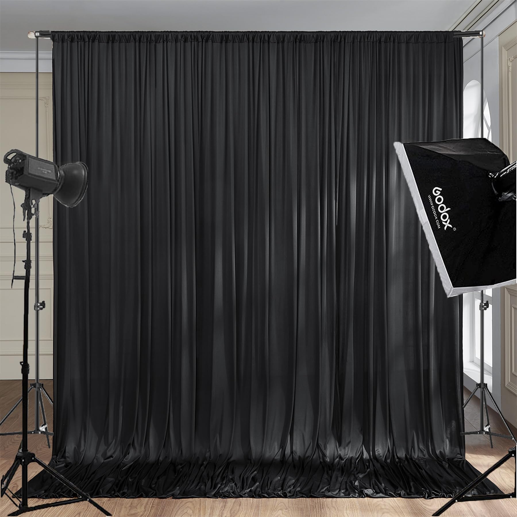 10Ft X 10Ft Wrinkle Free Black Backdrop Curtains For Parties, 2 Panels 5Ftx10Ft Polyester Photo Backdrop Drapes For Wedding Birt