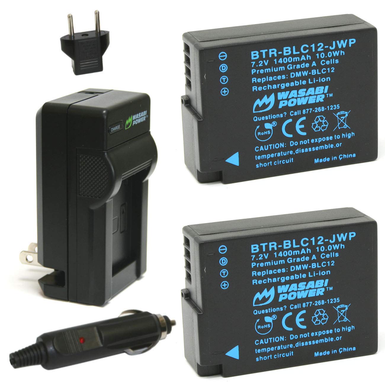 Wasabi Power Battery (2Pack) and Charger for Panasonic DMWBLC12 and Leica BPDC12, BPDC12U, 18729, Leica VLux 4, VLux (Typ