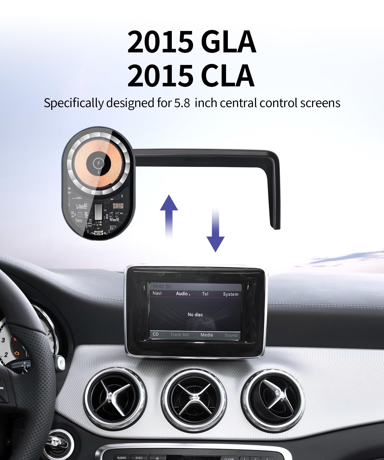 Masergogo Wireless Charging Car Phone Holder For Mercedes Benz Gla-Class 2015/Cla-Class 2015 Accessories 5.8 Inch Screen Fixed C