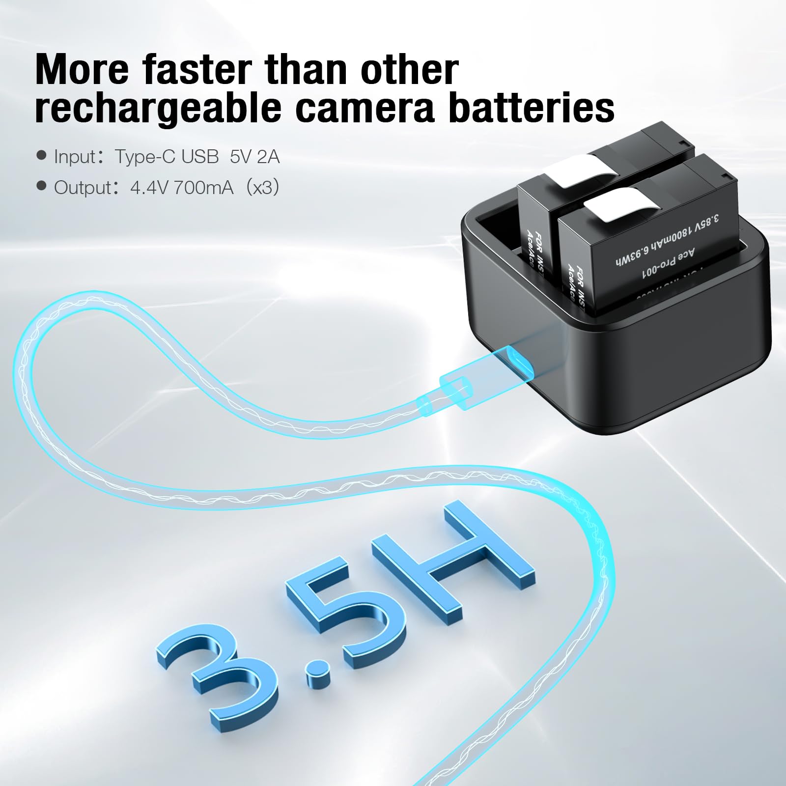 360 Ace/Ace Pro Replacement Battery 2 Packs 1800Mah With Triple Slot Fast Charger Hub For Insta360 Ace Pro/Ace Action Camera Acc