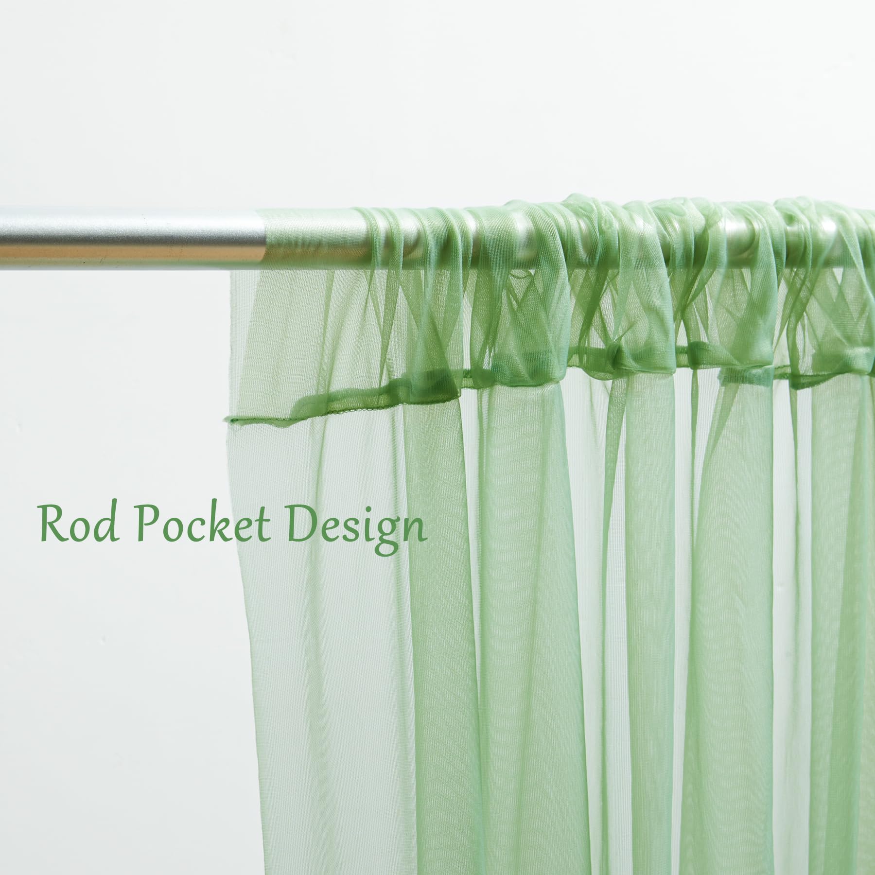 10X10 Green Tulle Backdrop Curtains For Parties, Sheer Backdrop Curtain Wedding Photo Backdrop Drapes For Baby Shower Photograph