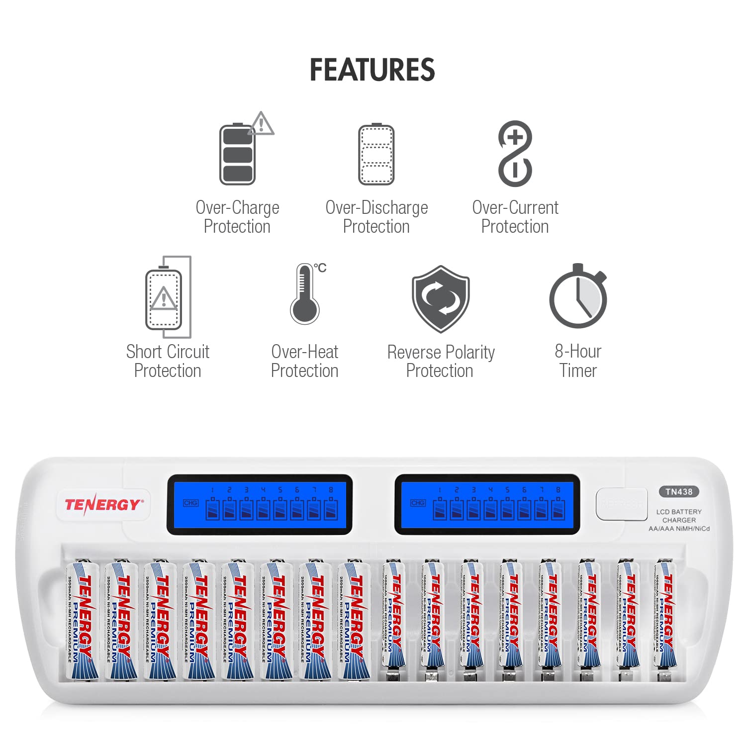 Tenergy Tn438 16 Bay Battery Charger For Aaa And Aa Rechargeable Batteries, Aa/Aaa Nimh/Nicd Rechargeable Batteries Charger With