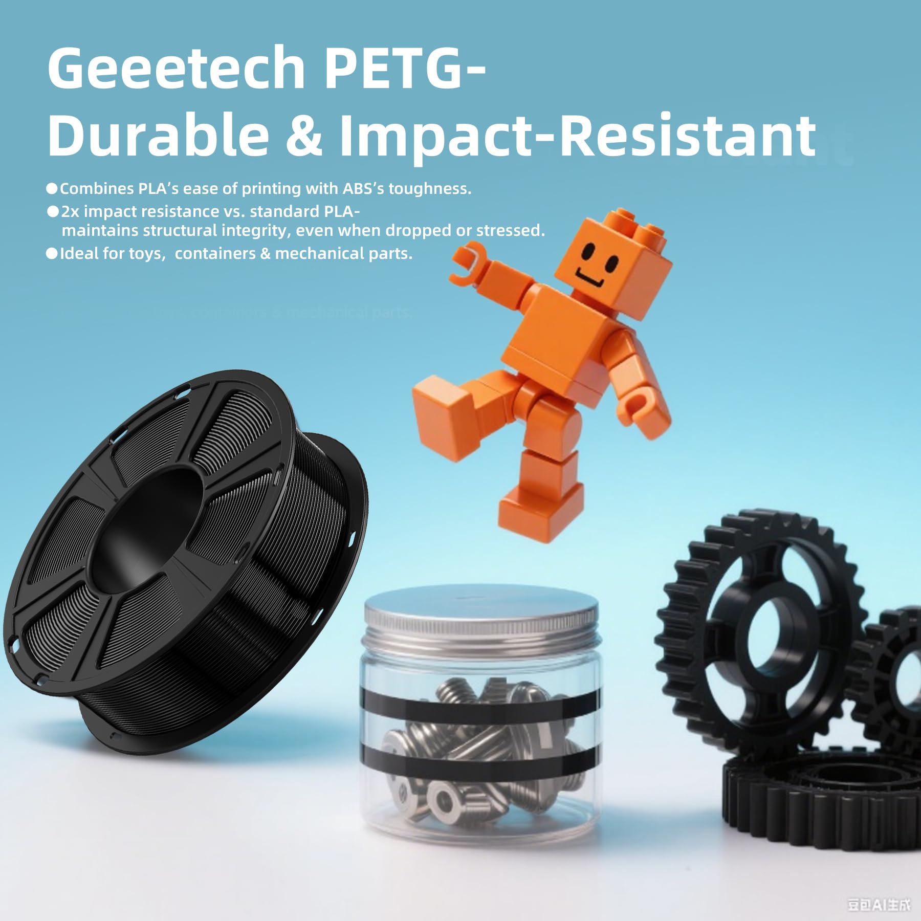 Geeetech Petg Filament 1.75Mm, 1 Kg (2.2Lbs) Spool 3D Printer Filament, High-Toughness, 0.02Mm Accuracy, Neatly Wound & Moisture