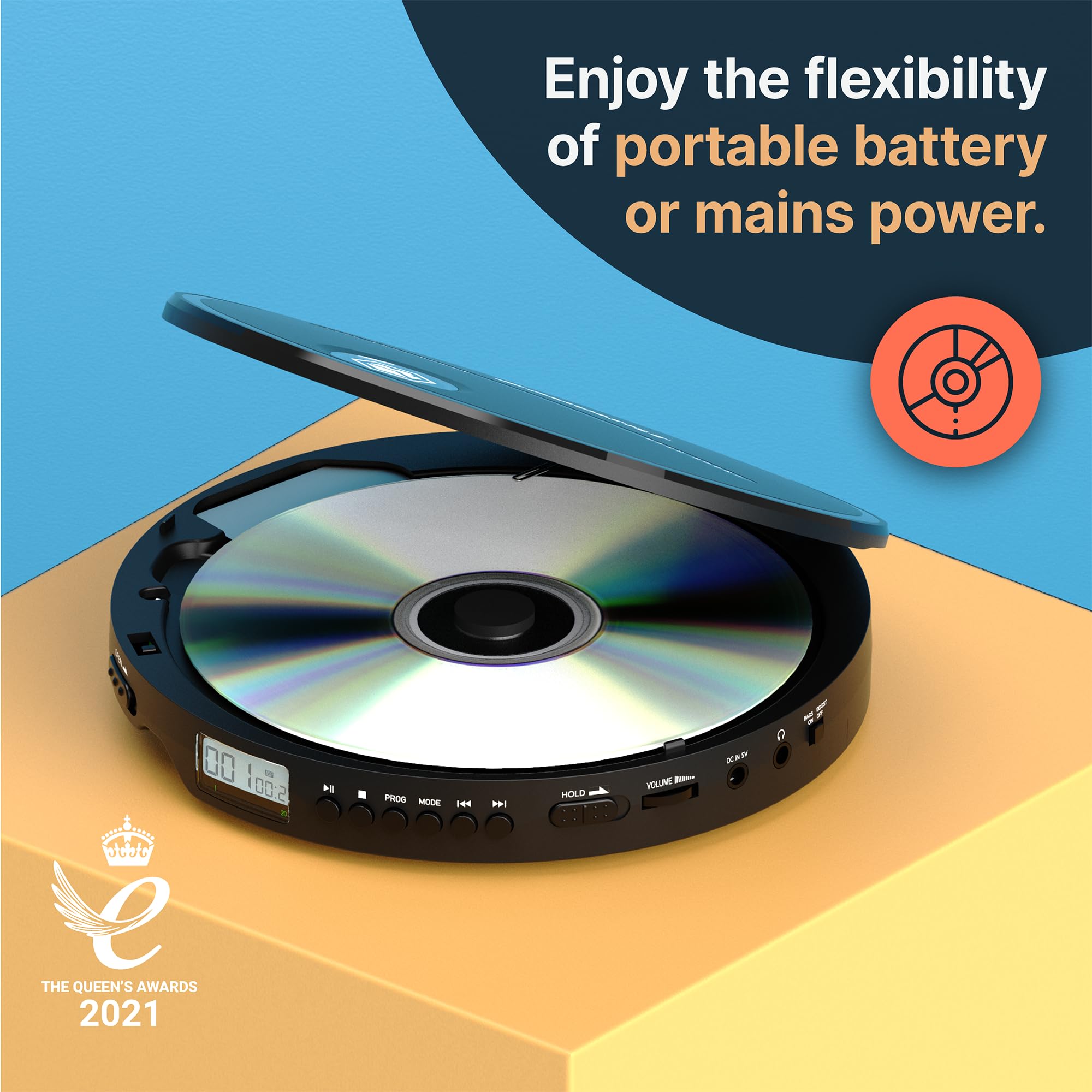 Cd Player Portable, Battery Playback Portable Cd Player 7Hr Playtime, Small Cd Players For Car (Aux Only) | Oakcastle Cd10 Porta