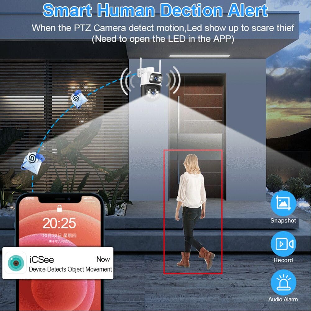 Ptz Wifi Outdoor Security Wireless 2X3Mp Dual Lens Linkage Human Detect Pan Tilt Digital Zoom Auto Tracking Home Surveillance Ca