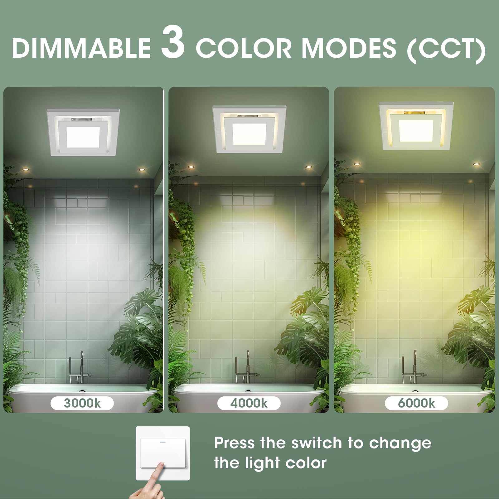 Fasdunt Bathroom Exhaust Fan With Light, 120 Cfm 1.0 Sones Bathroom Fan With Light Combo, Dimmable Led Light 3000K/4000K/5000K S