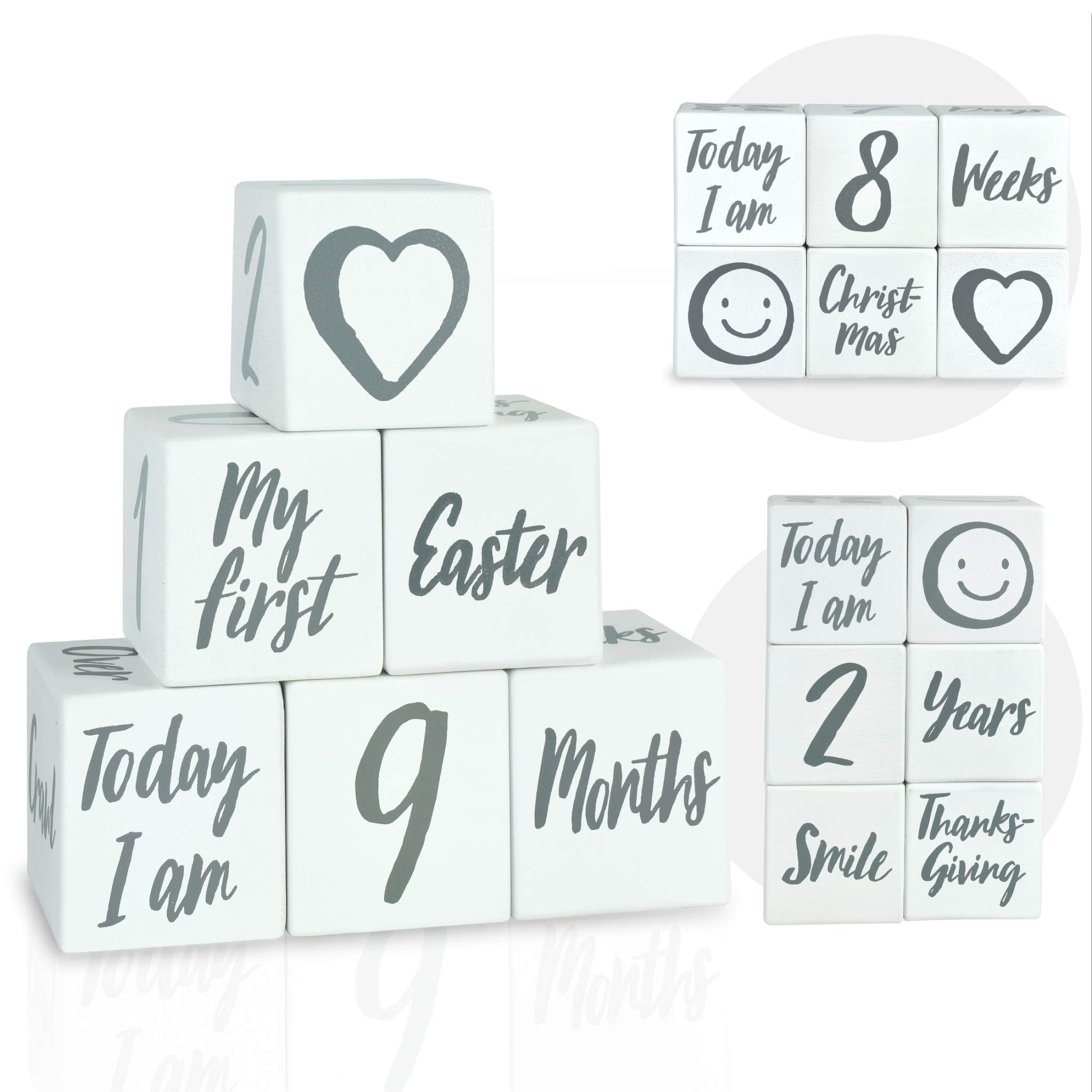 I'M Solid Wood Weekly Monthly Yearly Baby Milestone Age Blocks, Gender Neutral, Newborn Gifts & Keepsakes For Picture Props (6 P