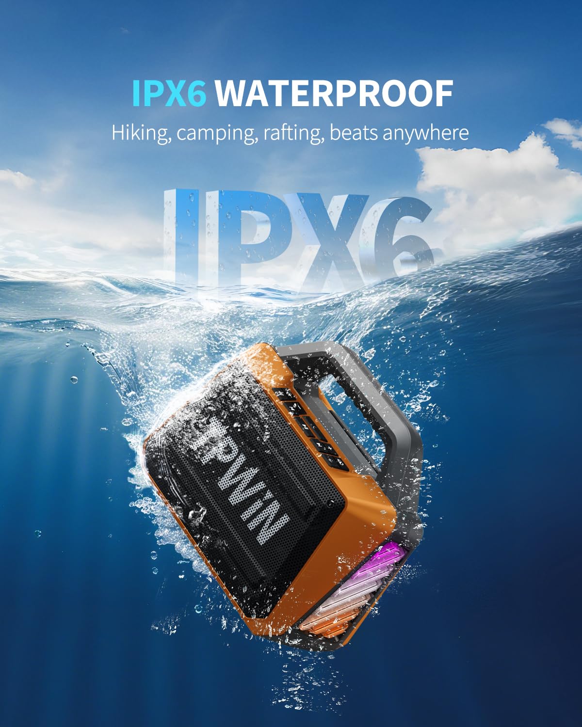 Tpwin Bluetooth Speaker - 80W Loud, Rugged Outdoor Speakers, Ipx6 Waterproof, 20H Playtime, Deep Bass, Lightshow, Tws, Bt 5.3 Wi