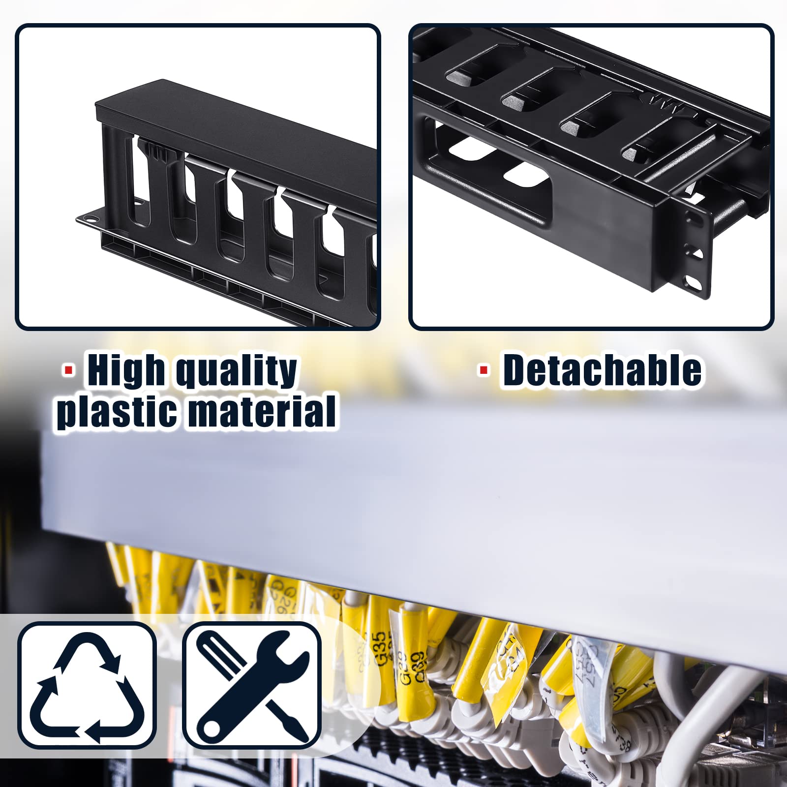 4 Packs 1U Rack Cable Management Sleeves Horizontal Rack Mount Cable Management 12 Slot Cable Management Clips Cable Rack With P