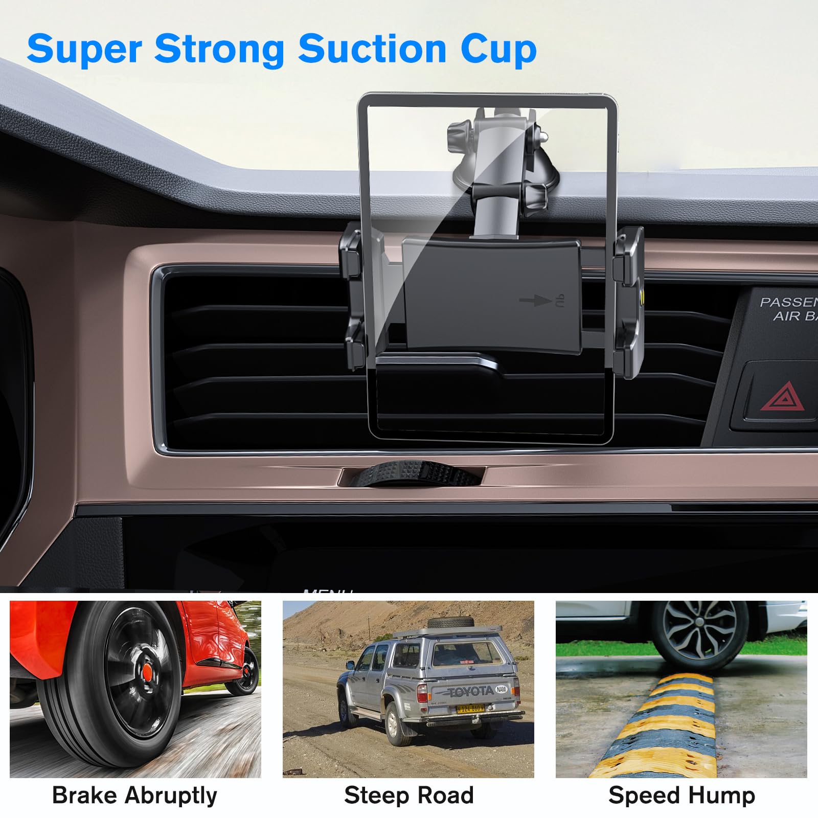 Ohlpro Tablet Holder For Car Dashboard Suction Cup, Ipad Car Mount For All 5' 13' Galaxy Tab Kindle Fire Iphone Switch, Tablet Mount For Trucks, Suvs, Cars Etc.