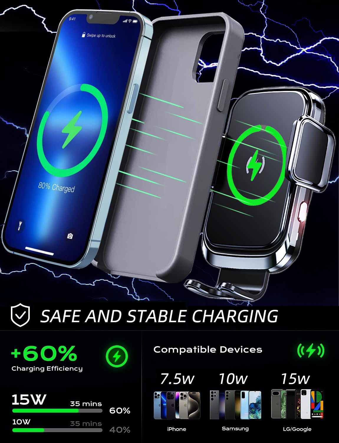 Wckesi Wireless Car Charger Phone Holder Mount For Truck,?10-Inch Long Arm ? Pickup Truck Phone Holder Qi2 15W Fast Charging Hea