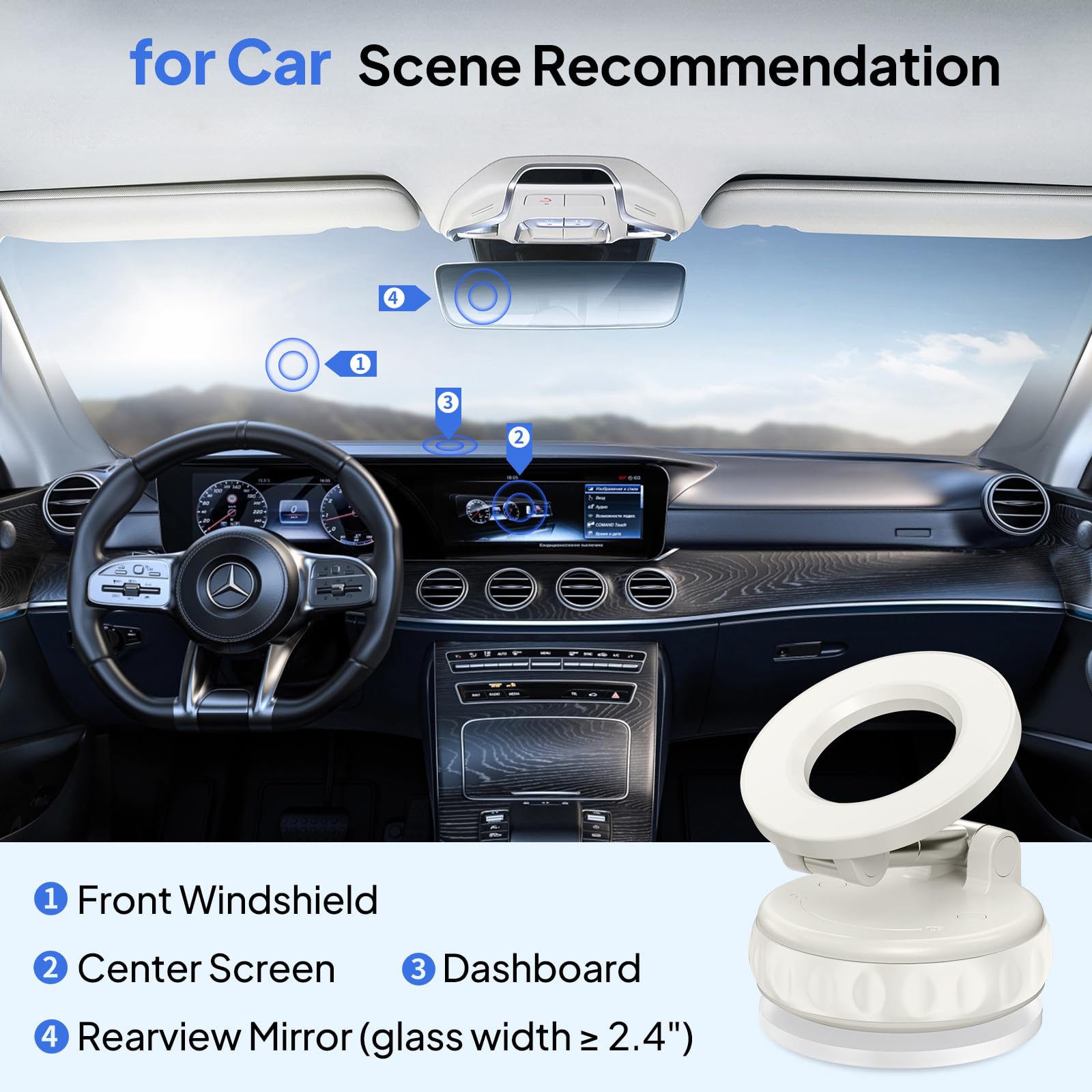 Vacuum Suction Magnetic Phone Holders For Your Car, 360 Adjustable Car Phone Holder, Suction Cup Car Phone Mount (White)