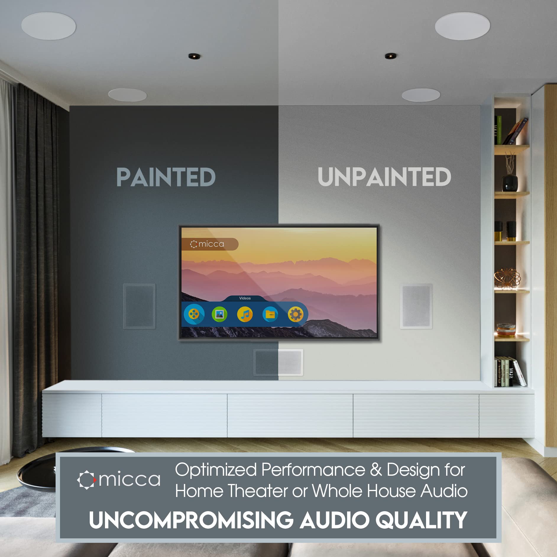 Micca Reference Series R-8C 2-Way In Ceiling In Wall Speaker, 8 Inch Woofer, 1-Inch Pivoting Aluminum Dome Tweeter, Tone Control