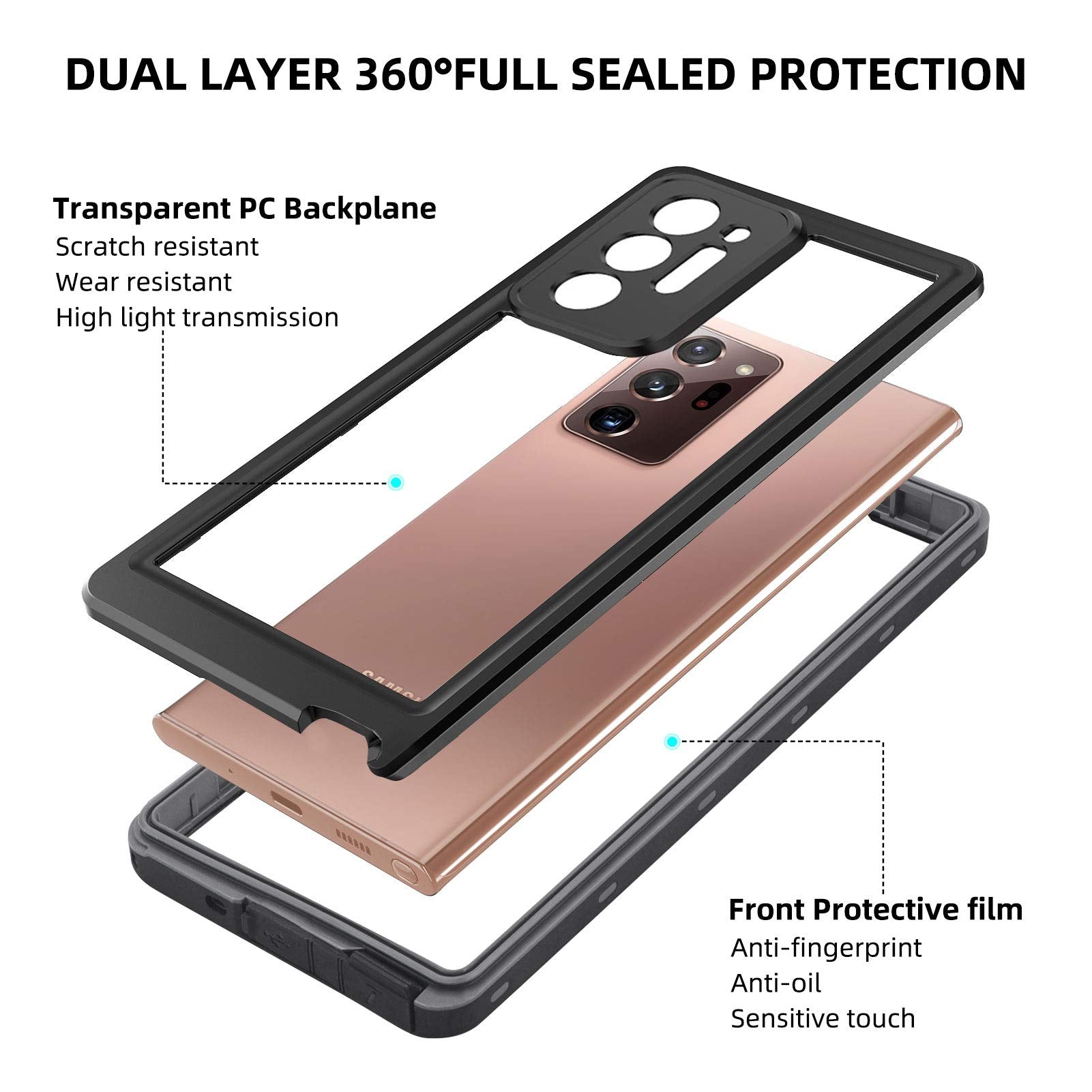 Wifort For Samsung Galaxy Note 20 Ultra Waterproof Case Built-In Screen Protector Water Resistant Cover Protective Drop Protecti