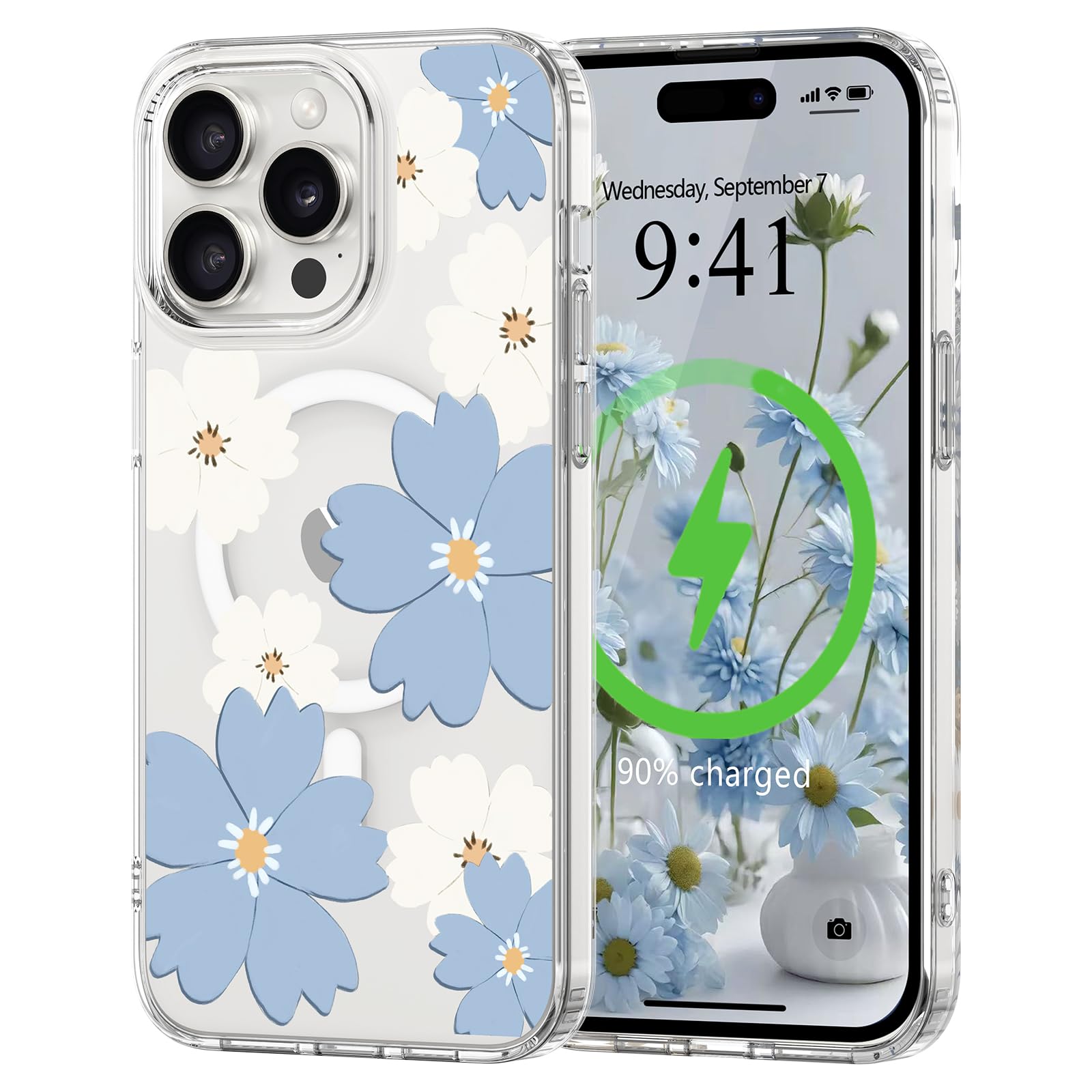 L-FADNUT for iPhone 13 Pro Max Case [Compatible with Magsafe], Cute Flower Girls Women Clear Case Silicone Shockproof Protective