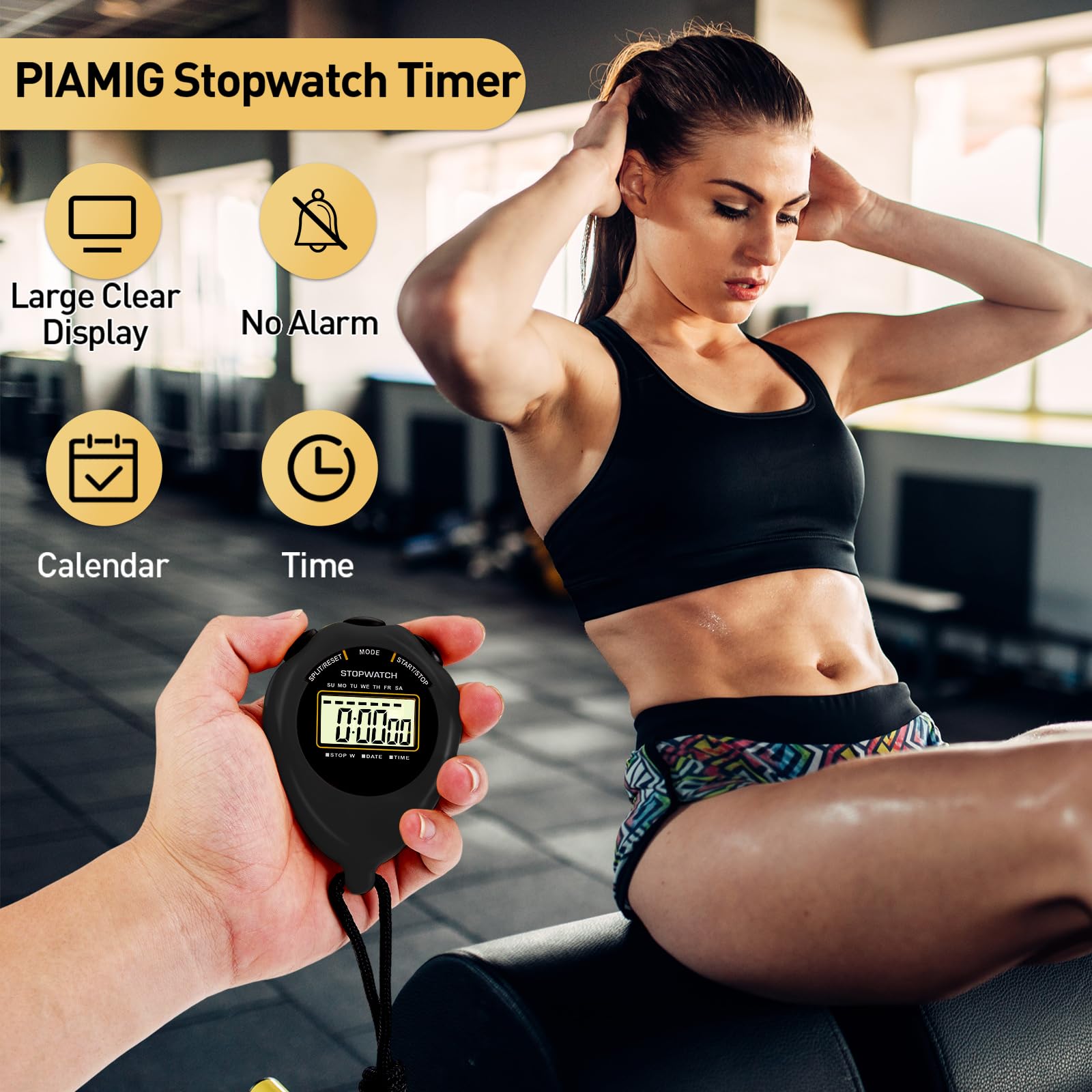 Piamig Stopwatch Sport Timer, 2 Pack Large Display Digital Stopwatch Timer With Date Time, No Alarm Silent Easy To Set Stopwatch
