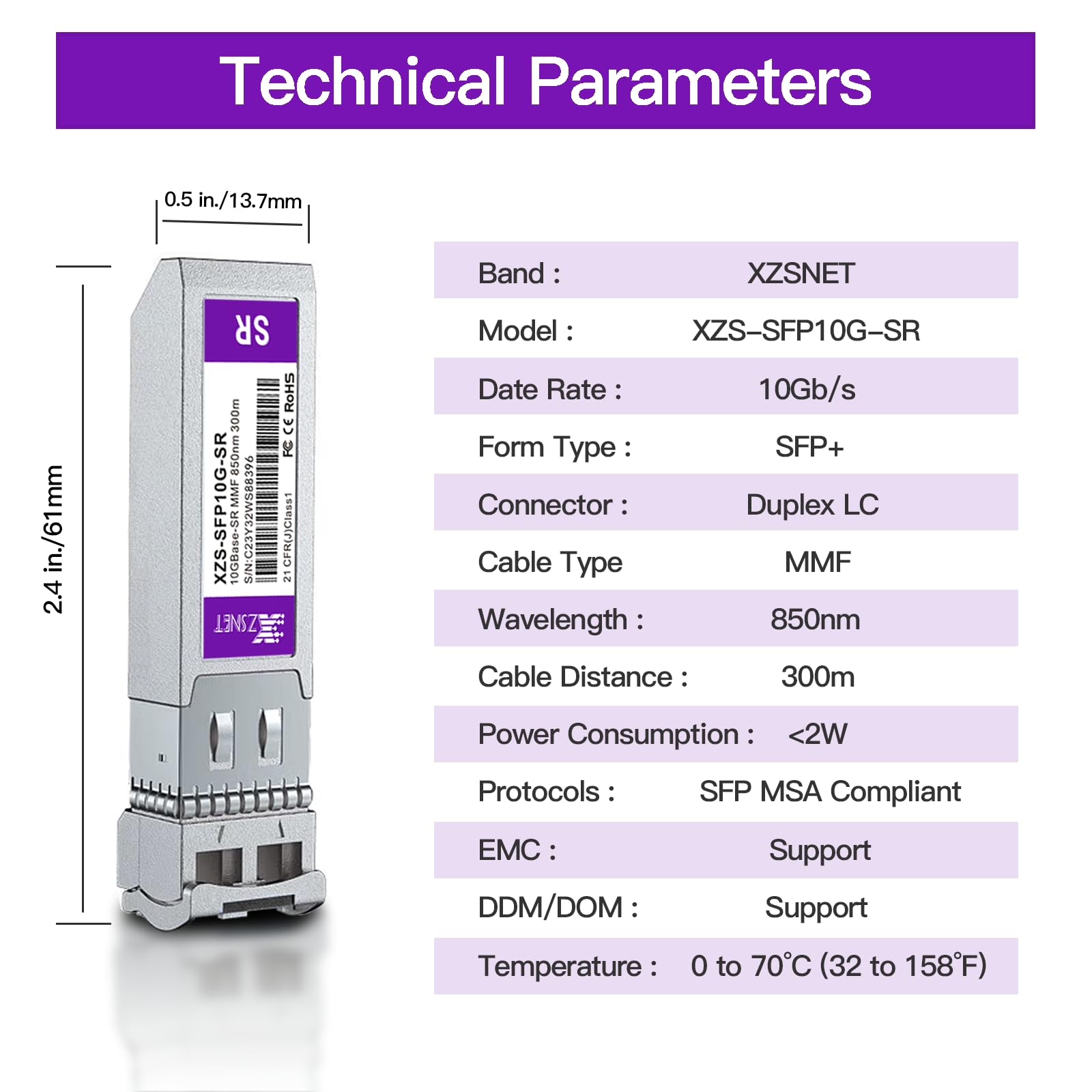 Xzsnet 10Gbase-Sr Sfp+ Transceiver, 10G Sfp+ To Lc Multimode Fiber Module Compatible With Cisco Sfp-10G-Sr, Ubiquiti Unifi Uf-Mm