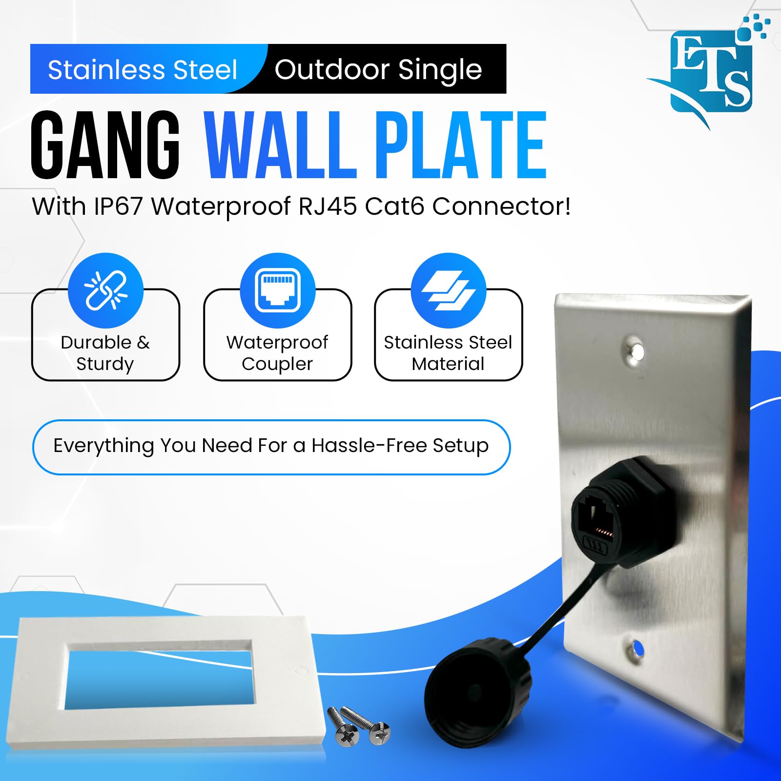 Ets Outdoor Ethernet Jack Wall Plate Weatherproof Ip67 Rj45 Connector Jack Waterproof Ethernet Bulkhead Connector, Female To Fem