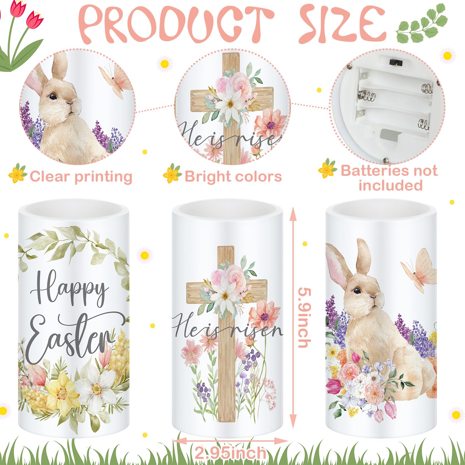 Retisee 3 Pcs Easter Led Candles Battery Operated Farmhouse Easter Bunny Flower Rabbit Spring Flameless Candles With Remote For