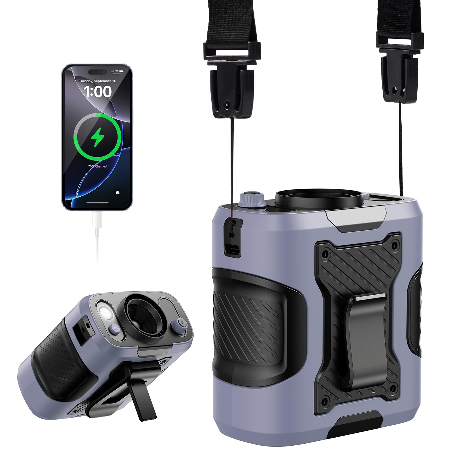 KIMMOO 5 in 1 Portable Waist Fan, 100 Speeds Powerful 13500RPM, Hands-Free Neck Fan with up to 24H Cooling, Rechargeable Persona