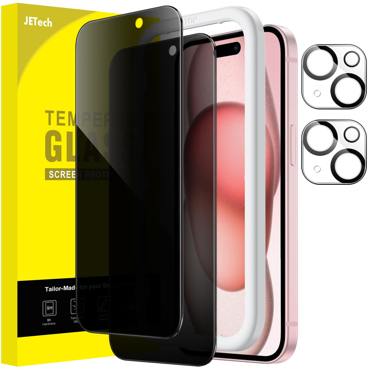 Jetech Privacy Screen Protector For Iphone 15 6.1 Inch With Camera Lens Protector, Anti Spy Tempered Glass Film, Easy Installati