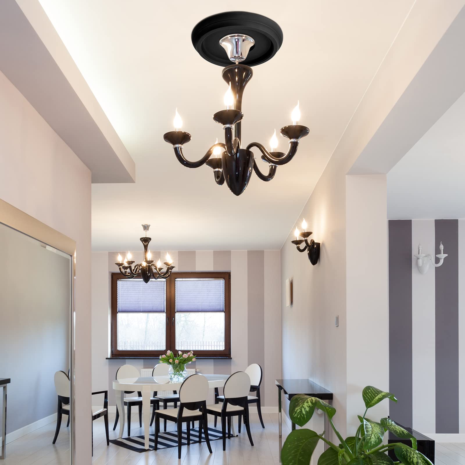 2 Pack Black Ceiling Medallion For Light Fixtures And Ceiling Fans Chandeliers 10 Od X 3.5 Id(Classic)