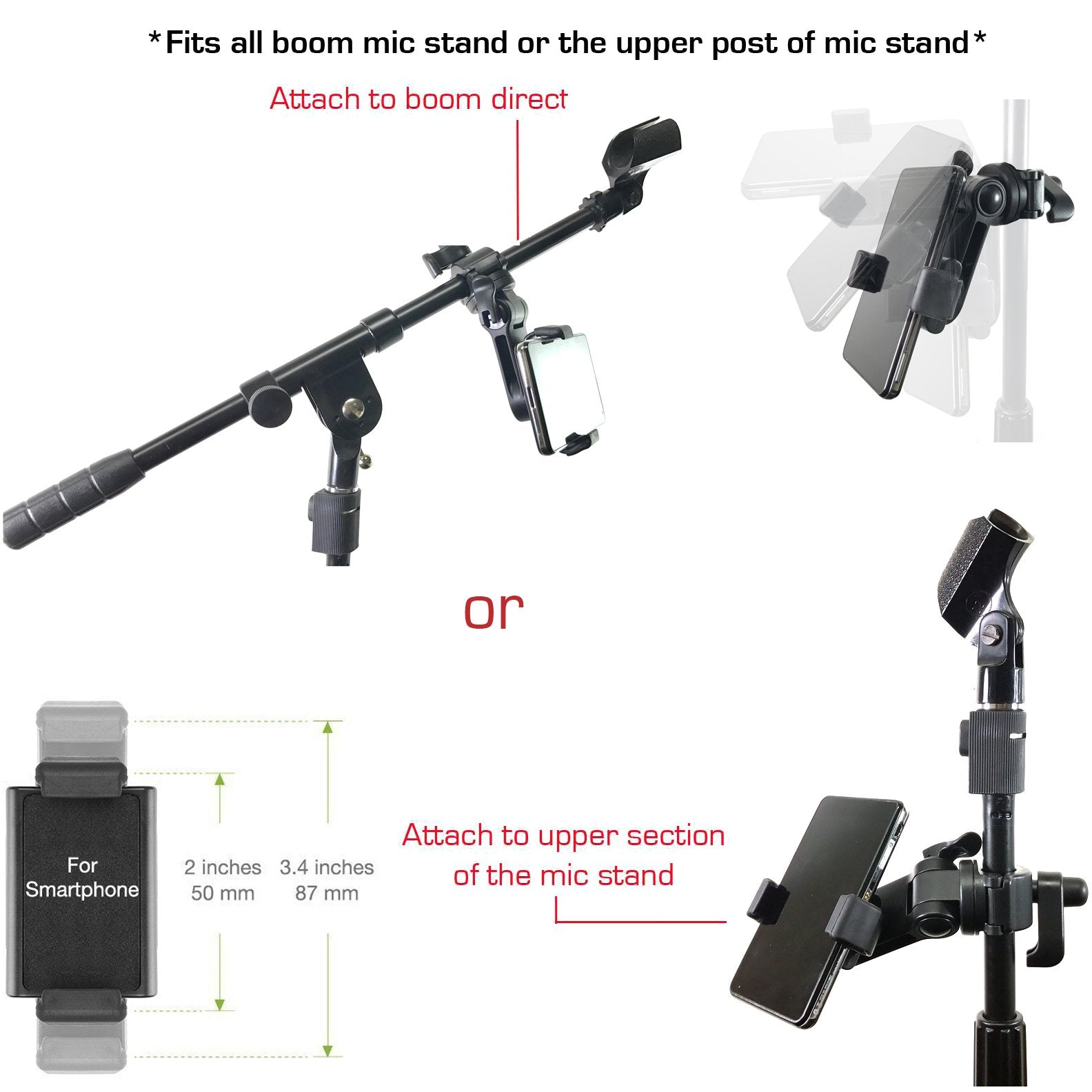 Accessory Basics Music Boom Mic Microphone Stand Smartphone Mount W/360� Swivel Adjust Holder For All Smartphones Up To 3.75 Inches Wide (Zoom Video Compatible)