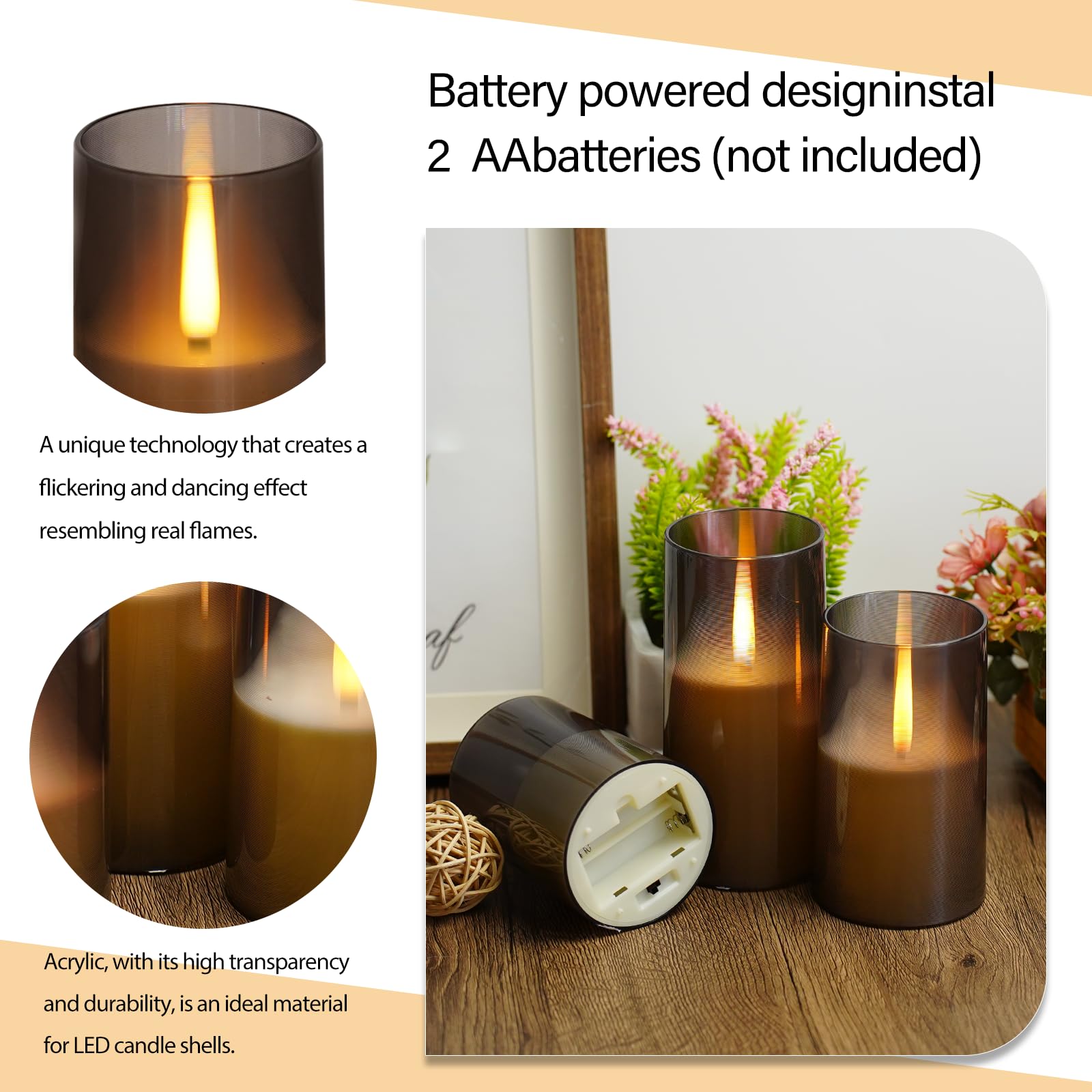 Jinyania Flameless Led Candles, Upgraded Realistic Flickering Flame Pillar Candles, Battery Operated Candles With Remote Timer,