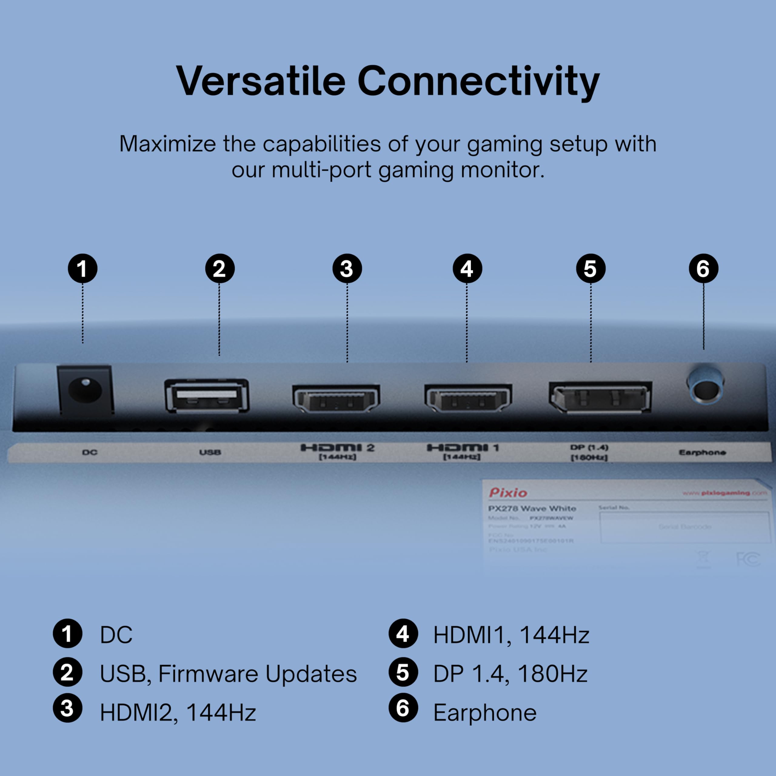 Pixio Px278 Wave Blue 27 Inch 180Hz Refresh Rate Fhd 1440P Resolution Fast Ips Panel 1Ms Gtg Response Time Blue Gaming Monitor W