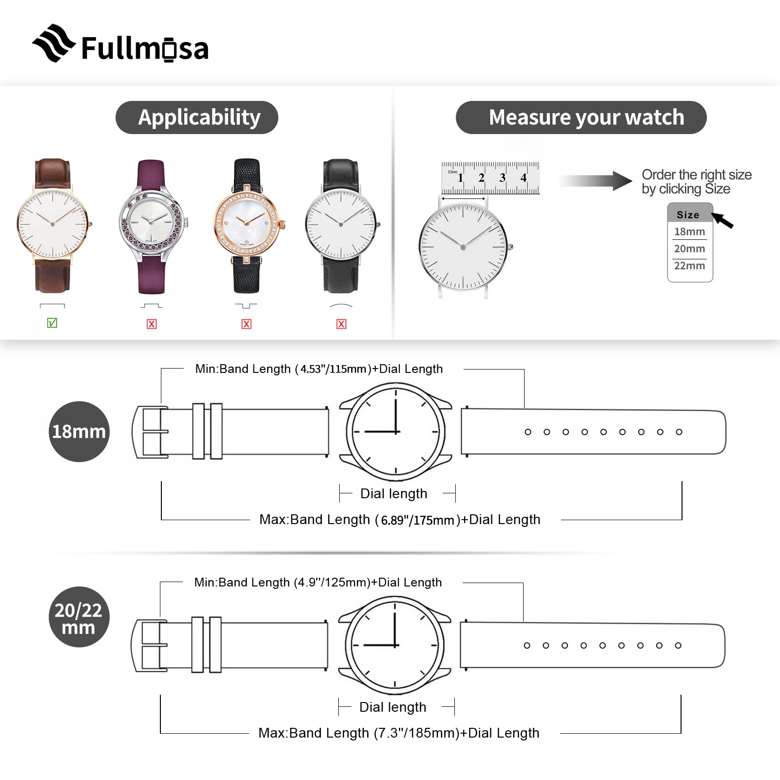 Fullmosa 18Mm 20Mm 22Mm Quick Release Watch Band Breathable Leather Silicone Strap For Garmin Vivoactive 4/5 Venu 2/3/Sq For Wom