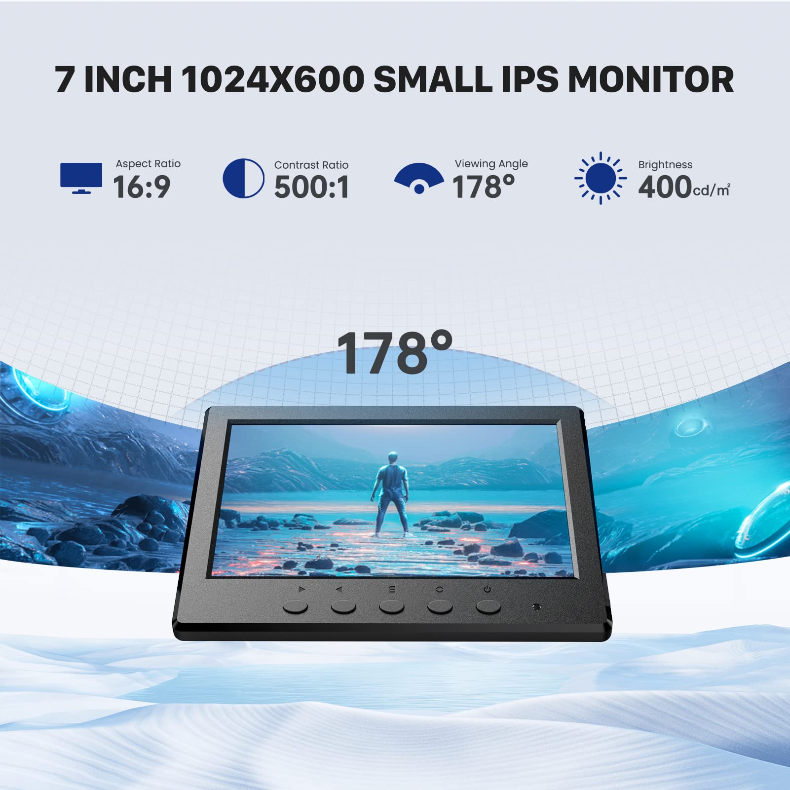 Eyoyo Mini Monitor 7 Inch Small Hdmi Monitor 1024X600 Lcd Screen Display Hmdi Av Vga Bnc Usb Input For Pc Cctv Security Camera C