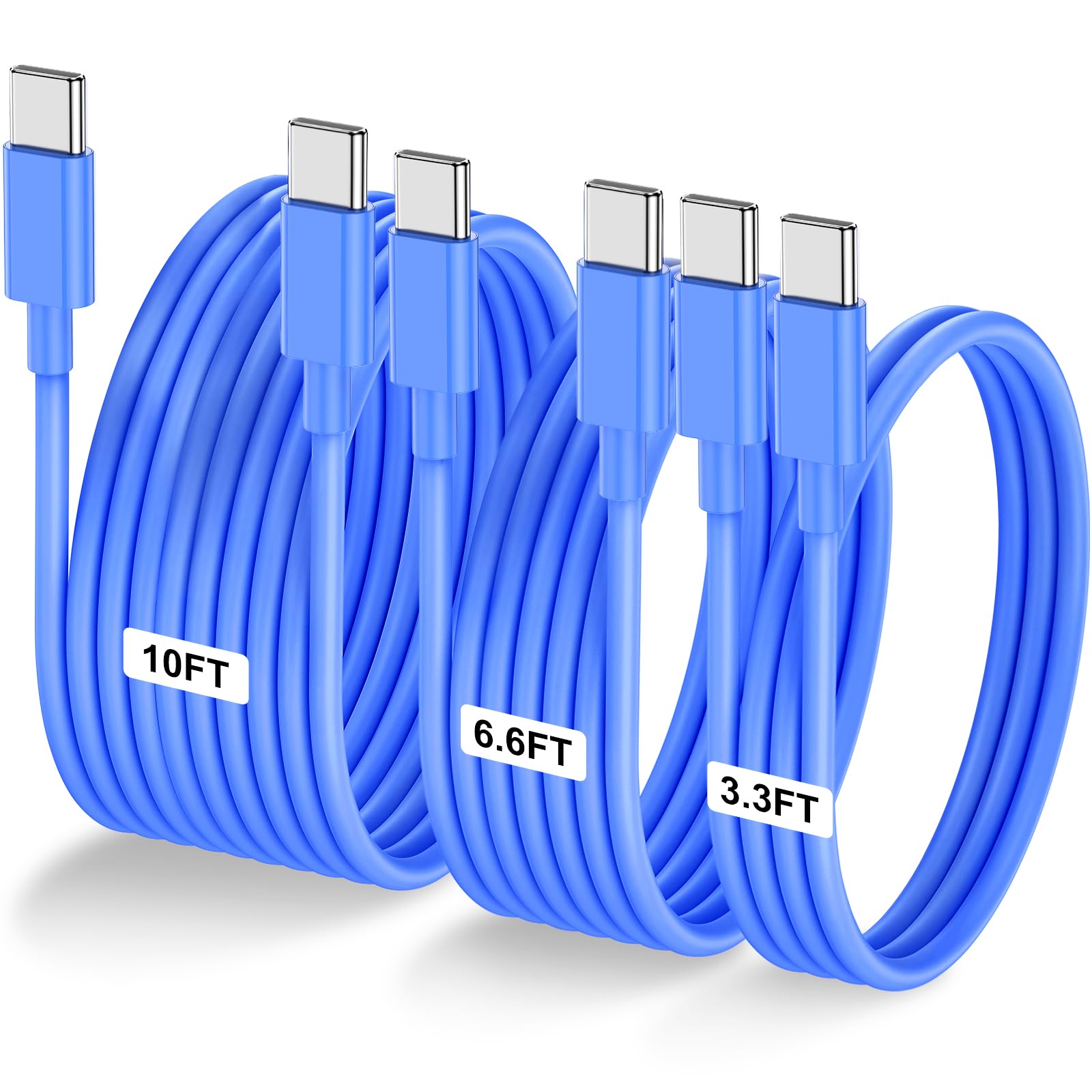 Lofpye 3 Pack Blue [3.3Ft+6.6Ft+10Ft] 60W Usb C To Usb C Cable, Type C To Type C Cable,Fast Charging Cable For Iphone 15/15Plus/