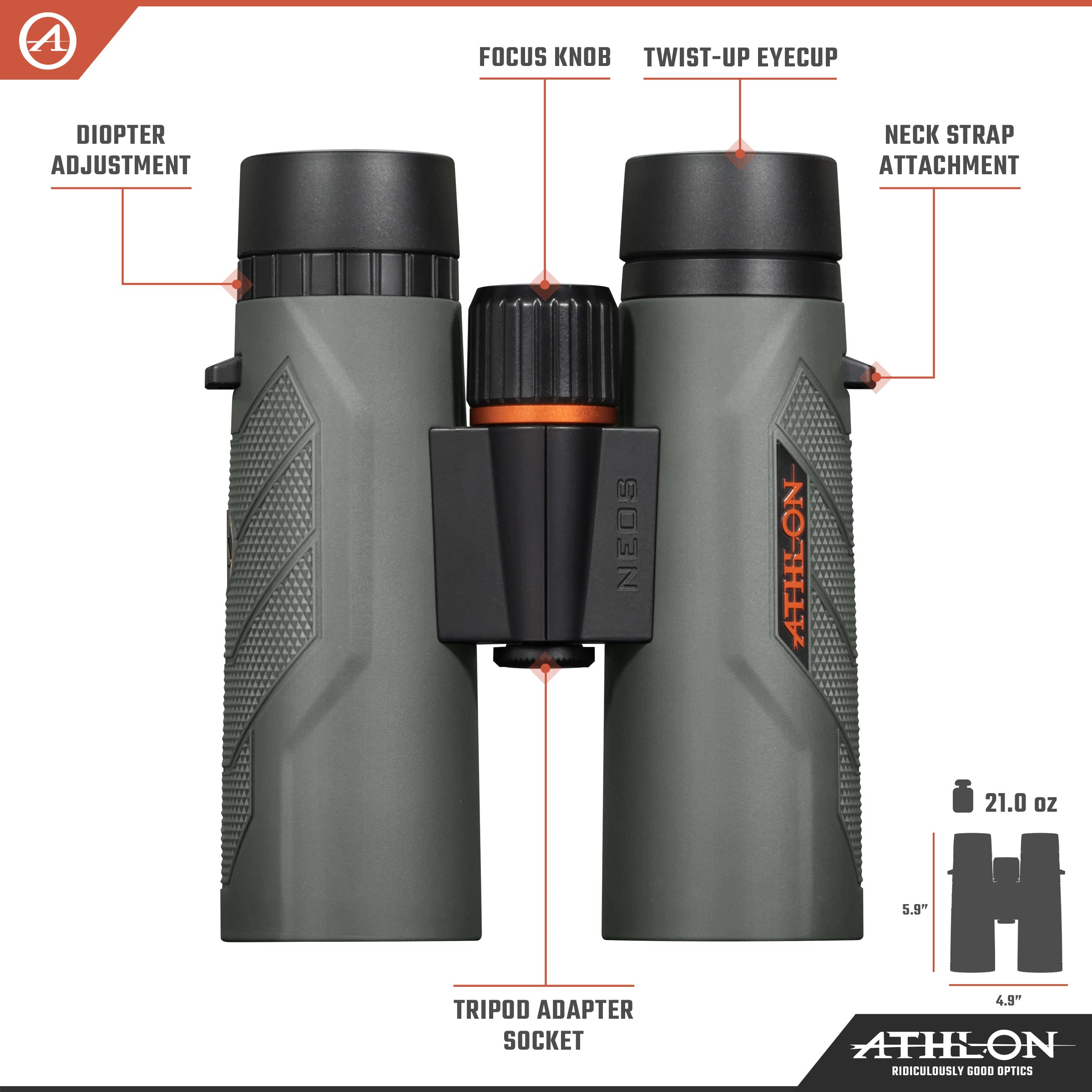 Athlon Optics 10X42 Neos G2 Hd Binoculars With Eye Relief For Adults And Kids, High Powered Binoculars For Hunting, Birdwatching