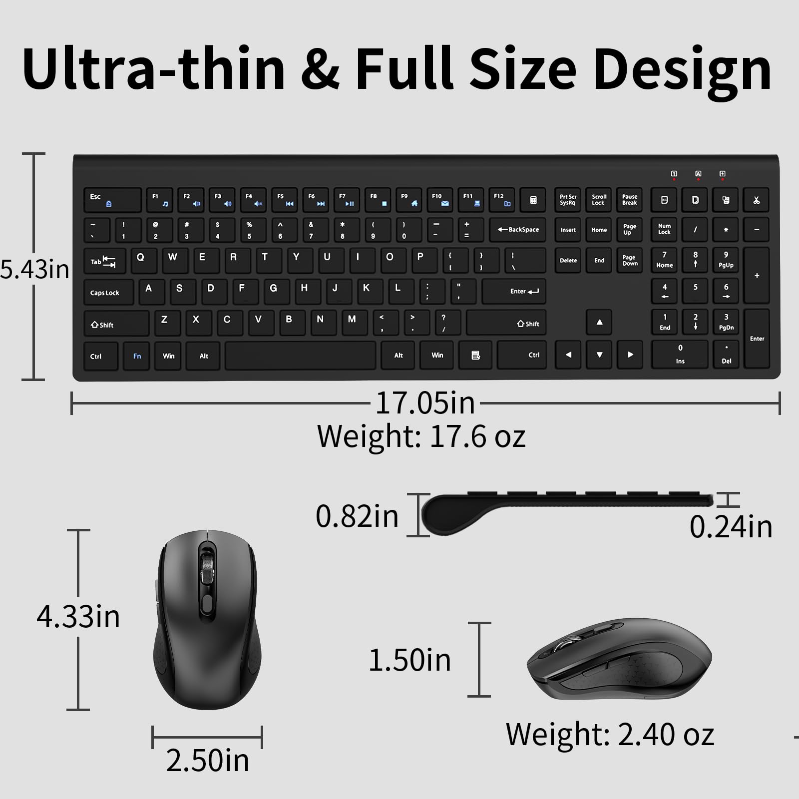 Wireless Keyboard Mouse Combo,Acozykitten 2.4G Usb Full Size Wireless Computer Keyboard And Adjustable Mouse, Scissor Switch, Fn