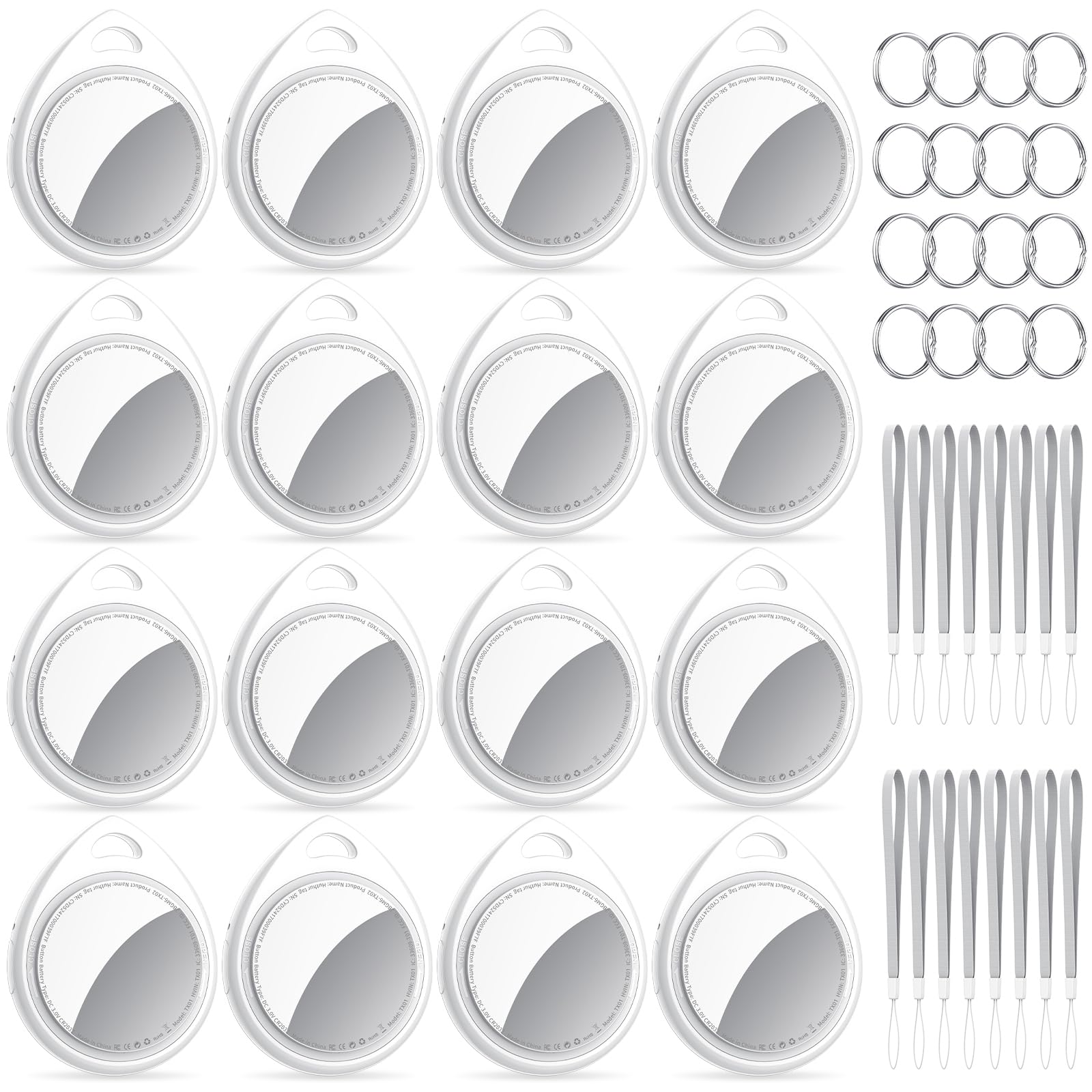 Tracker Tags-16 Pack, 5.3 Bluetooth Tracker Work with Apple Find My (iOS Only), 100dB Sound Finder, Smart Tags with Keychain/Lan