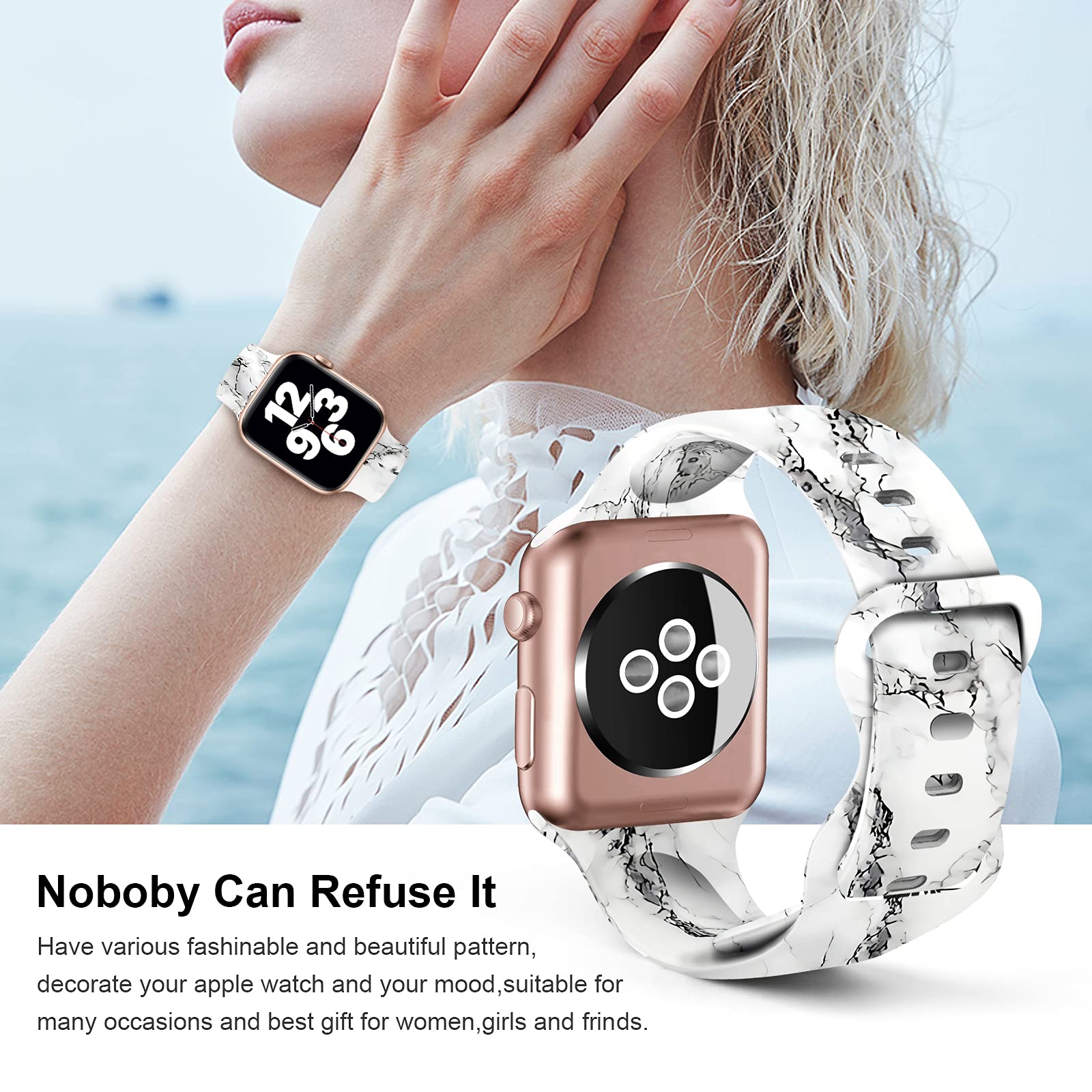 Bxxtpk White Marble Compatible With Apple Watch Band 42Mm 44Mm Soft Silicone Wristbands For Iwatch Series 6/5/4/3/2/1/Se Replace