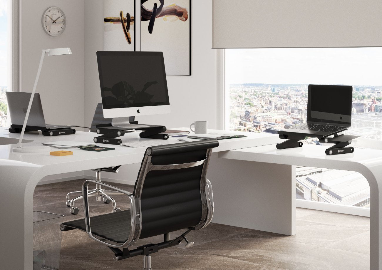 Laptop Table Stand Adjustable Riser: Portable With Mouse Pad Fully Ergonomic Mount Ultrabook Macbook Gaming Notebook Light Weigh