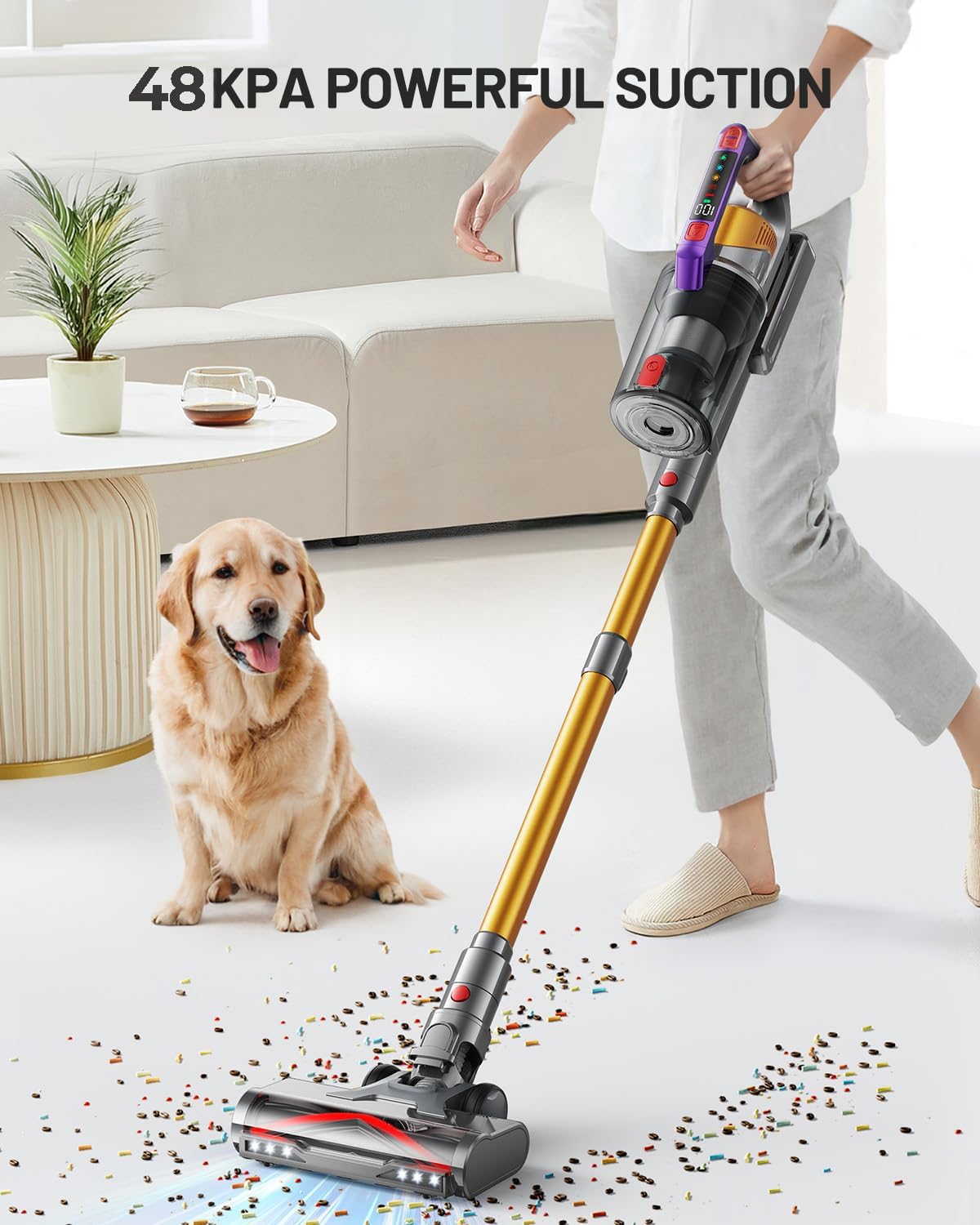 Cordless Vacuum Cleaner, 580W 48Kpa 70Mins Vacuum Cleaners For Home, Self-Standing Stick Vacuum With Aromatherapy & Led Display
