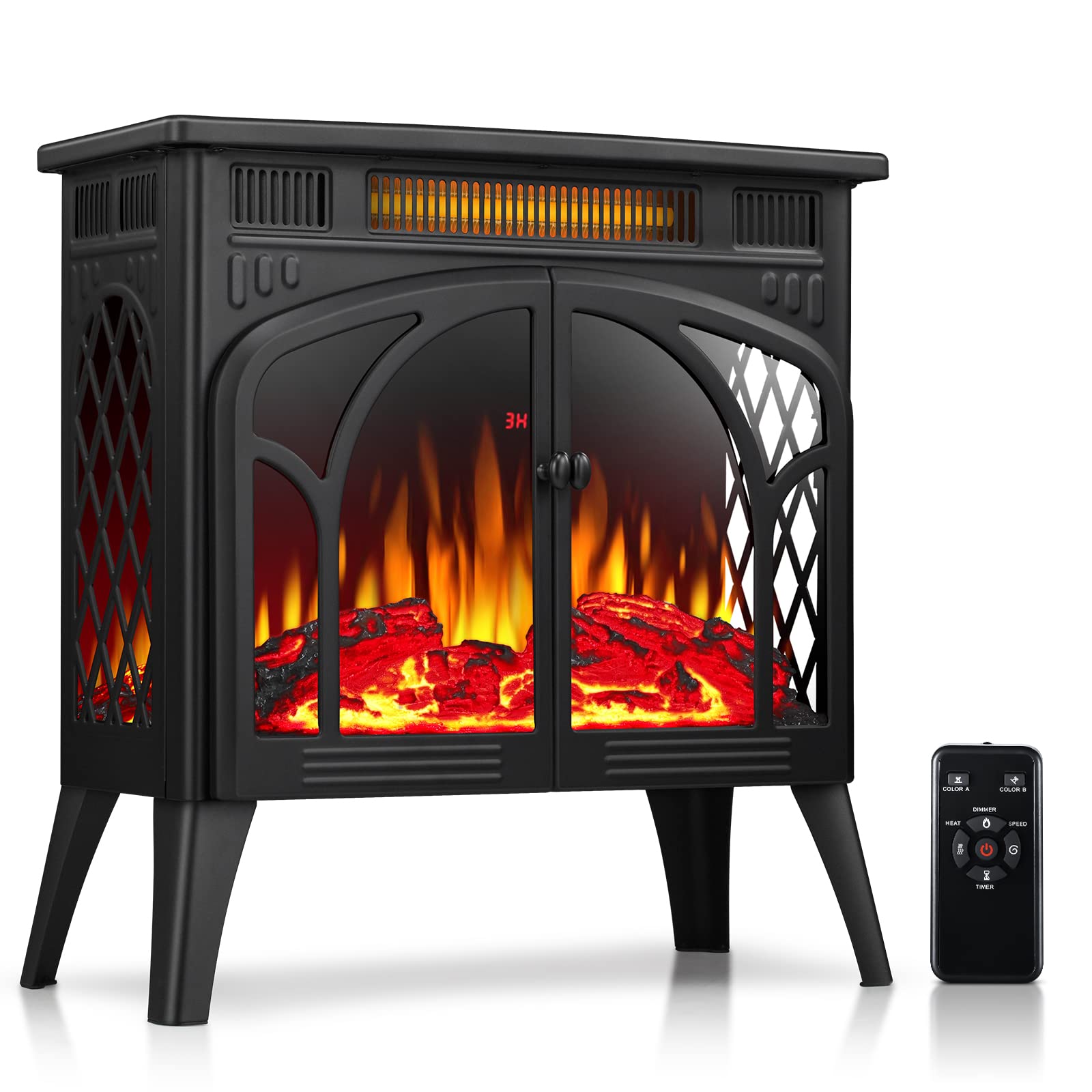 Rintuf Electric Fireplace Heater, 1500W Infrared Fireplace Stove W/ 3D Realistic Flame, 5100Btu Freestanding Electric Stove Heat