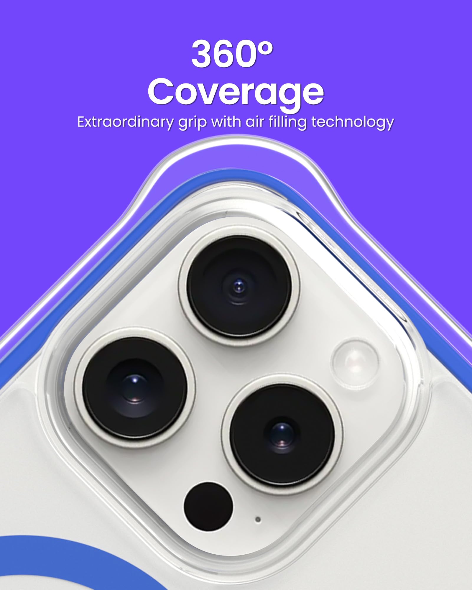 Ornarto Air Case For Iphone 15 Pro Clear, Compatible With Magsafe, Military Grade Drop Protection Cover With Built In Air Blue