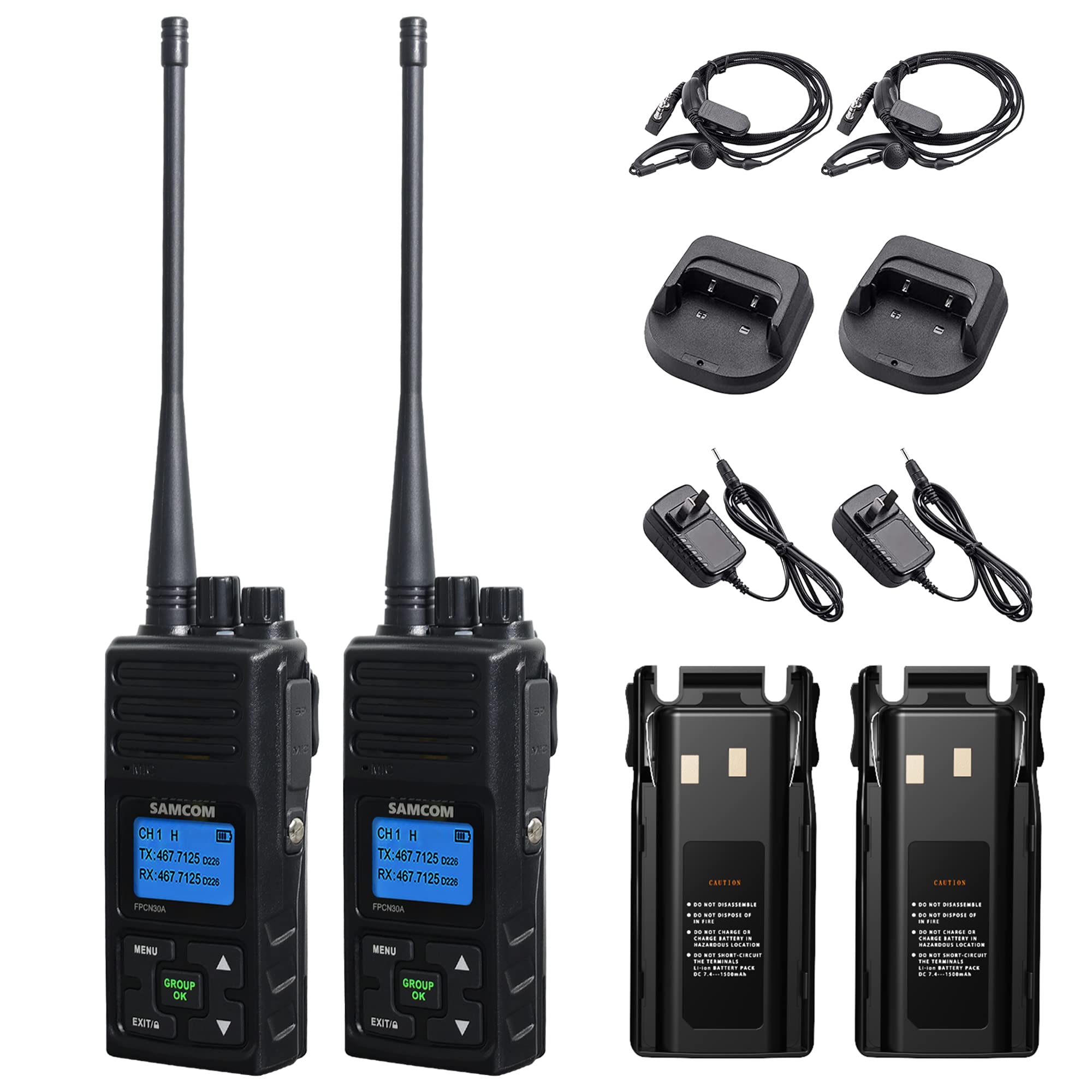 Samcom Long Range Radio Walkie Talkies For Adults, Fpcn30A Two Way Radio Rechargeable, 5 Watt High Power 2 Way Radio, Programmable Uhf Radios With Earpiece (Black 2 Pcs)