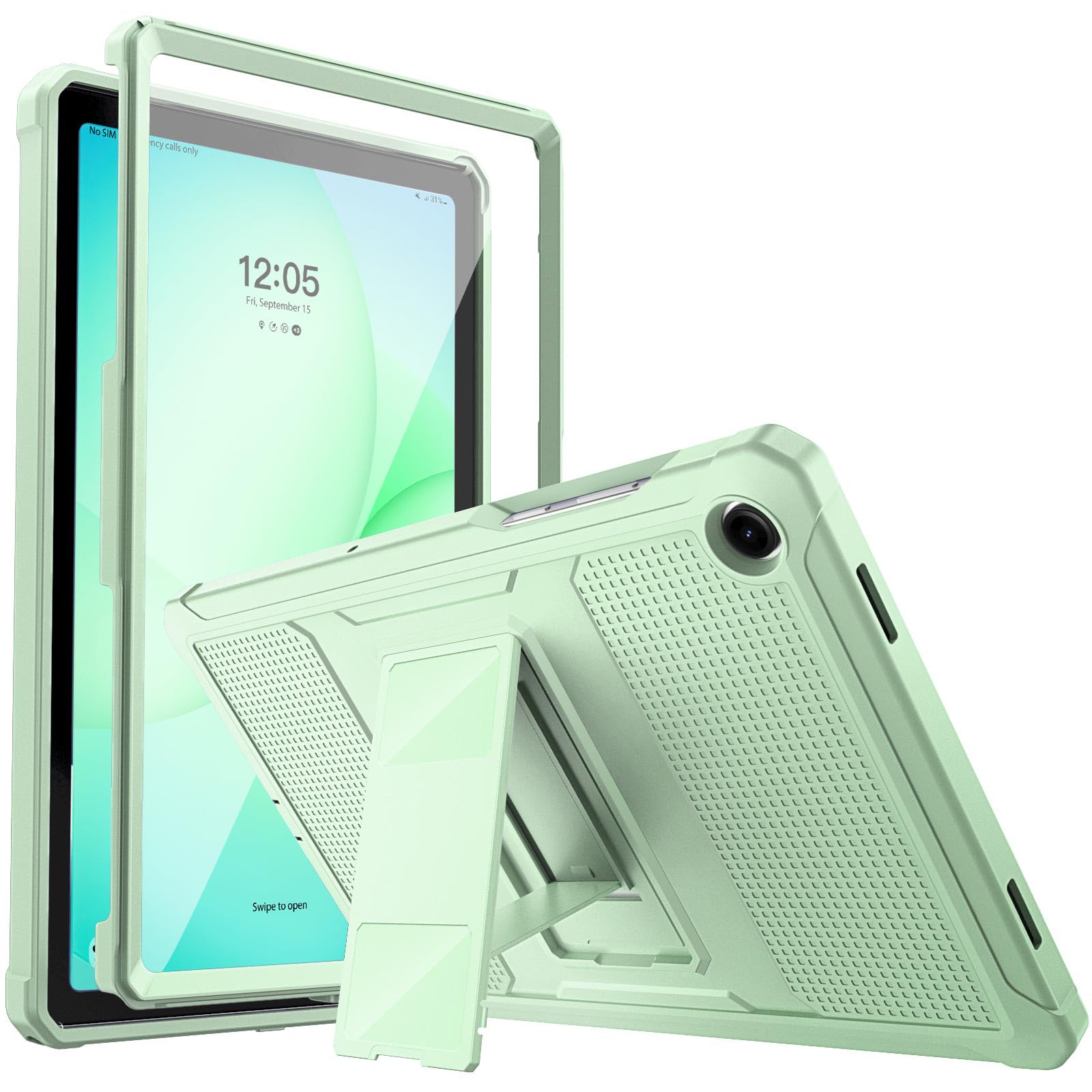 MoKo Case Fit Galaxy Tab A9 Plus 11-Inch 2023 (SM-X210/X216/X218), Shockproof Full Body Rugged Stand Back Cover Built-in Screen Protector Fit Galaxy Tab A9+ 11 2023, Light Green -Like New