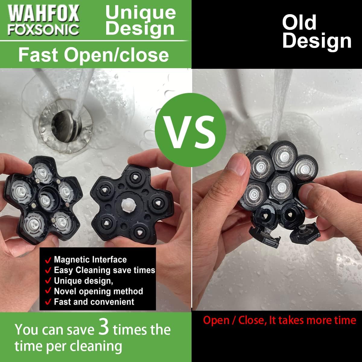 Foxsonic 6 Blades Universal Magnetic Shaver Blades For Head Shaver And Other Brands Head Shaver