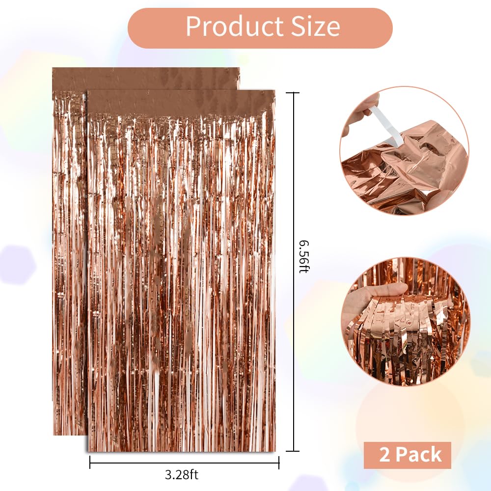 Beishida 2 Pcs Rose Gold Door Streamers Tinsel Curtain Party Backdrop Fringe Foil Wall Background For Birthday Christmas Wedding