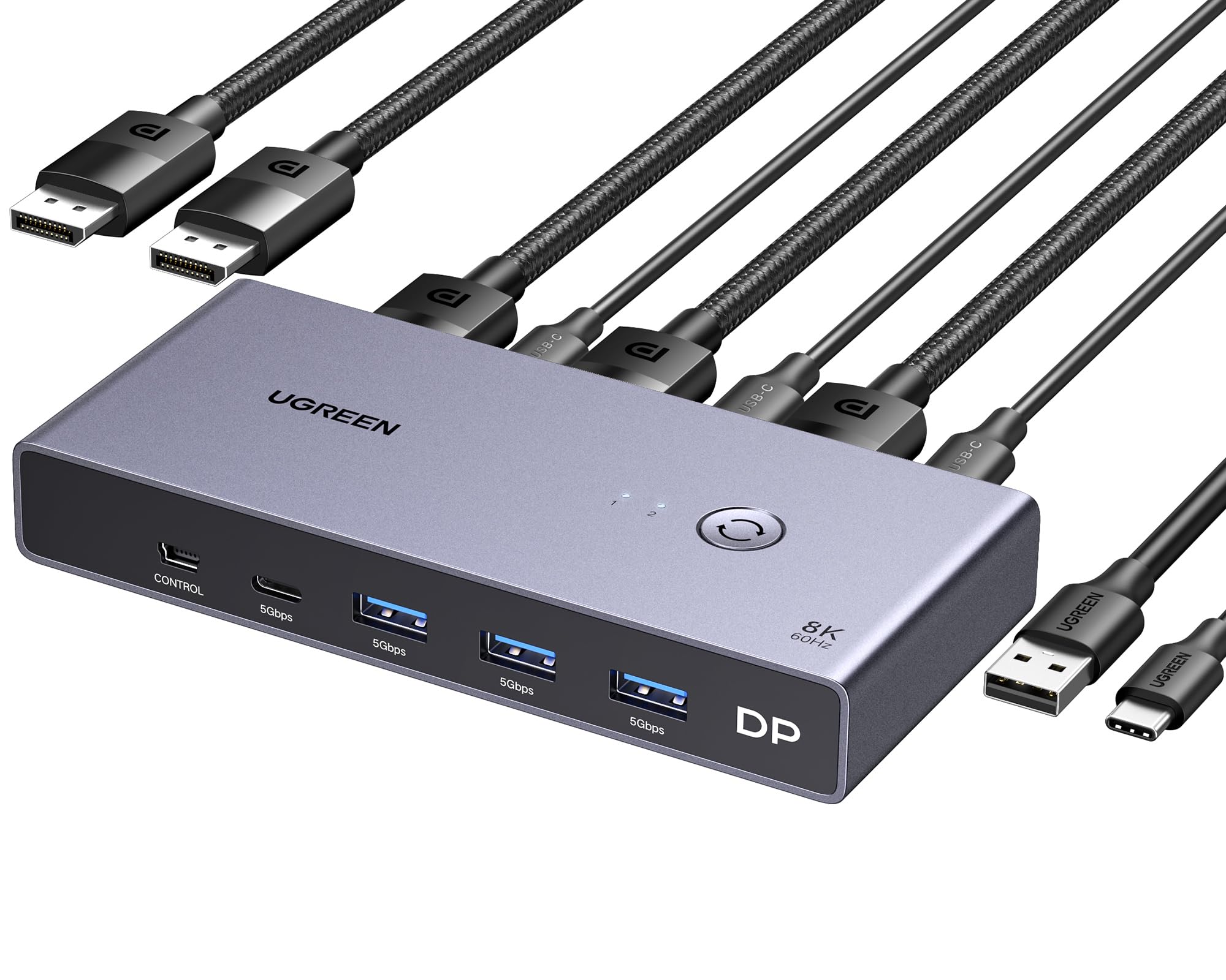 Ugreen 8K Displayport Kvm Switch Dp 1.4 With 4 Usb 3.0 Ports (3 Usb A + 1 Usb C) Support 8K@60Hz 4K@240Hz Share 1 Monitor Keyboa