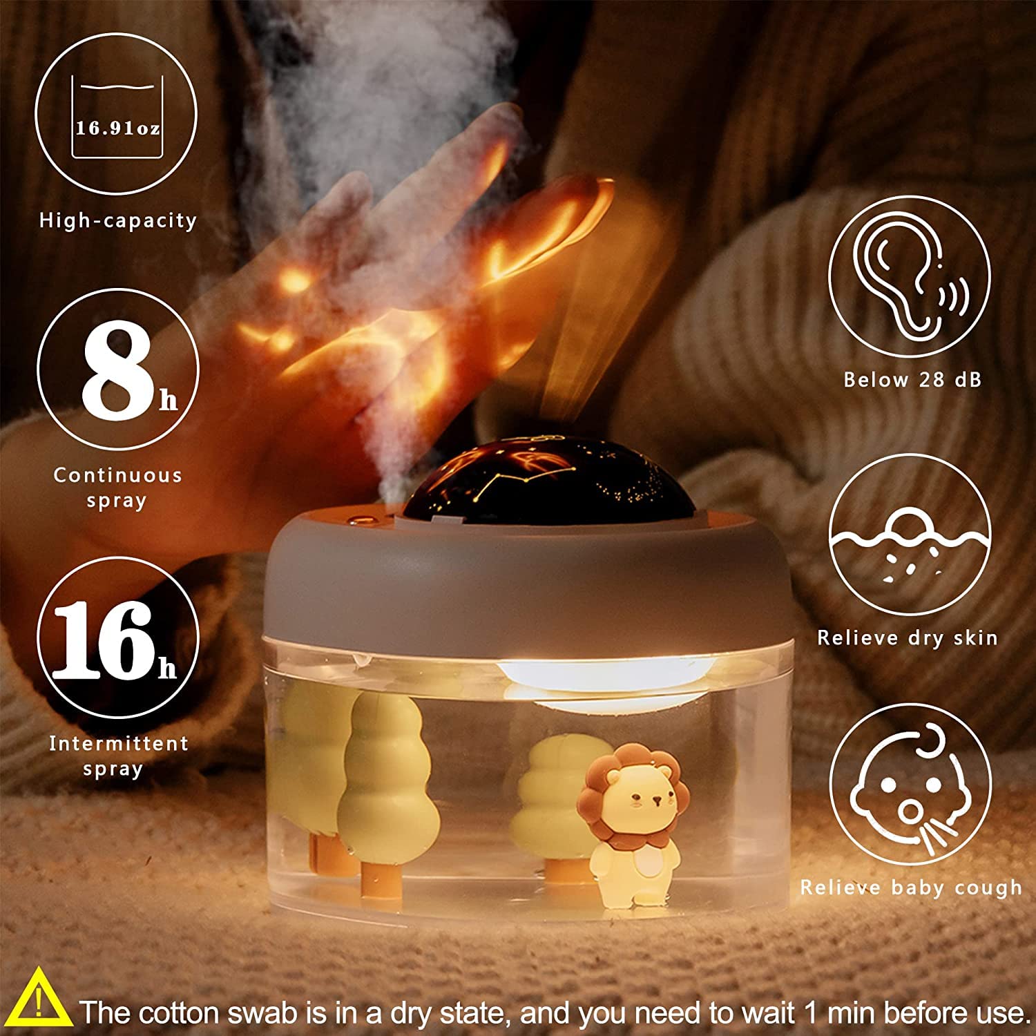 Hmluesr Baby Cool Mist Humidifiers For Bedroom Quiet   16.91 Oz Small Humidifiers For Home With Night Light & Star Projector For