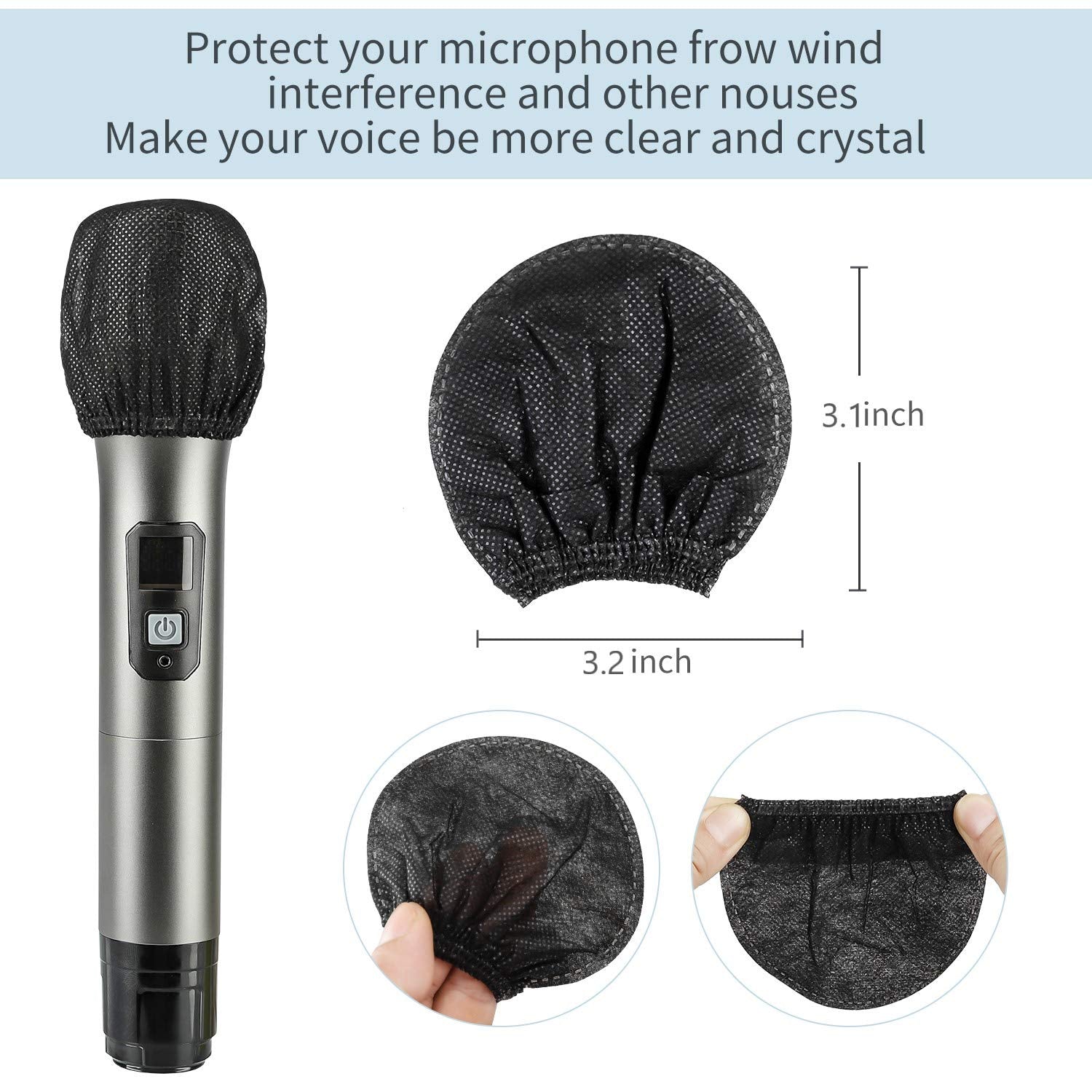 200 Pcs Disposable Microphone Cover Non Woven Handheld Microphone Windscreen Protective Cap For Recording Room, Ktv And Any Shar